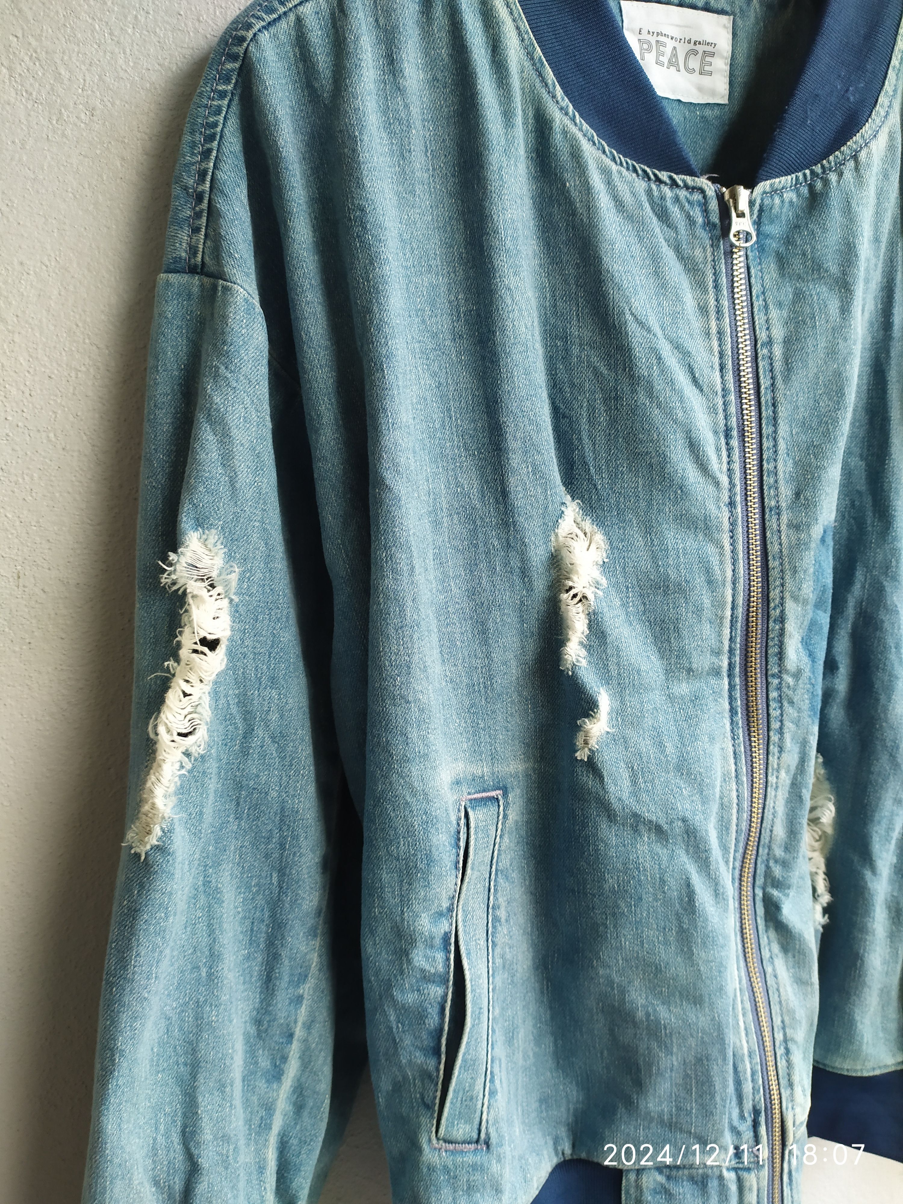 If Six Was Nine × Japanese Brand Vtg Peace By E Hyphen Distressed Denime jacket Size US M / EU 48-50 / 2 - 9 Thumbnail