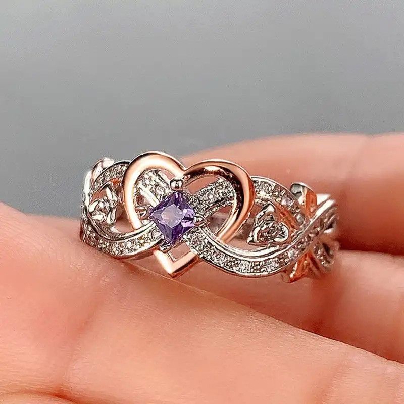 Designer × Jewelry Heart Rings with Romantic Rose Flower Size ONE SIZE - 3 Thumbnail