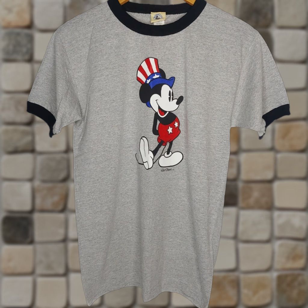 Mickey & Co. Mickey & Co. Mickey Mouse Gray Vtg USA July 4 Ringer T Shirt Uncle Sam Disney - USA - Uncle Sam Mickey Mouse Gray T-Shirt Size US M / EU 48-50 / 2 - 1 Thumbnail