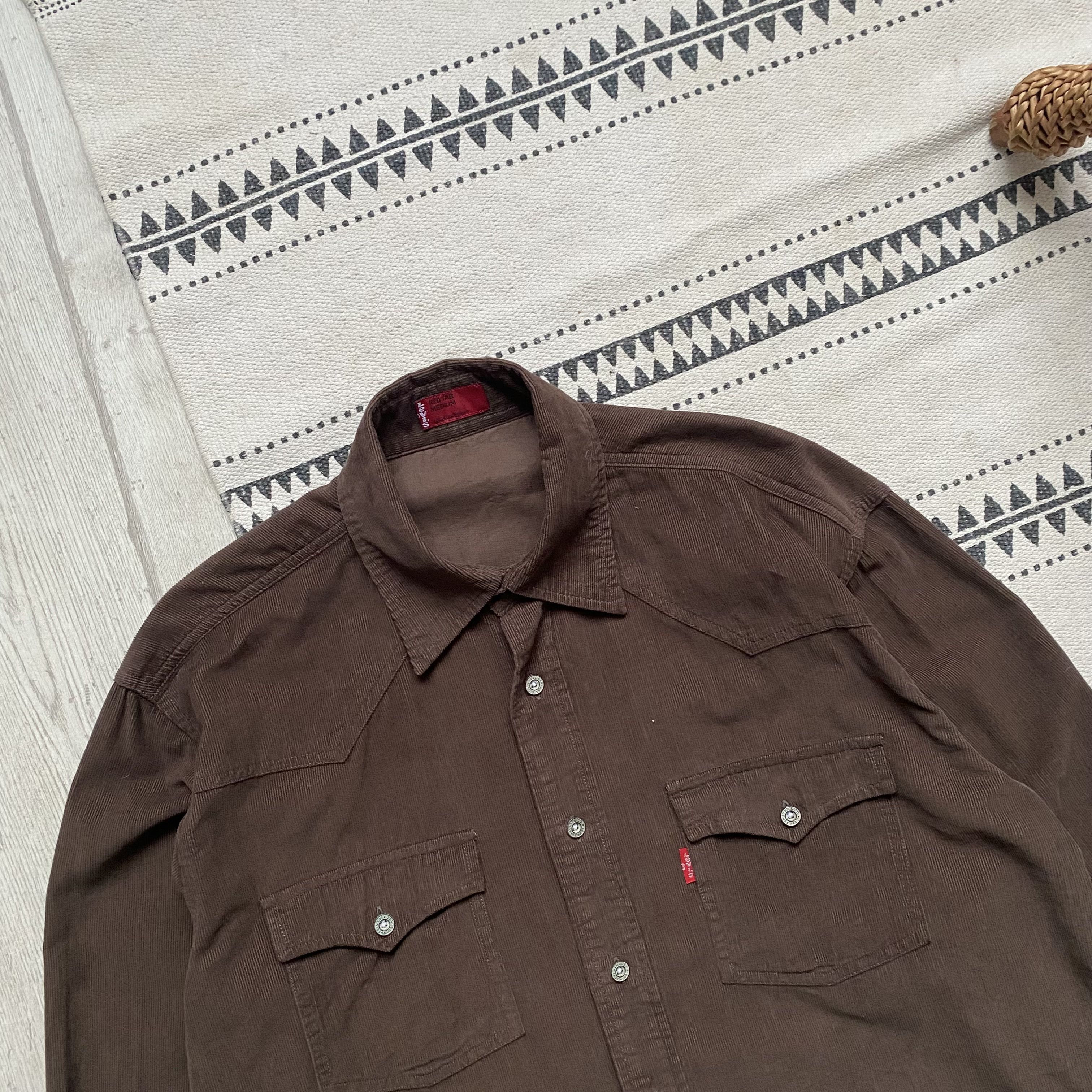Levi's Vintage Clothing 🔥 Vintage 90s Levi's Shirt Brown Velvet Oversirt Western Size US M / EU 48-50 / 2 - 3 Thumbnail