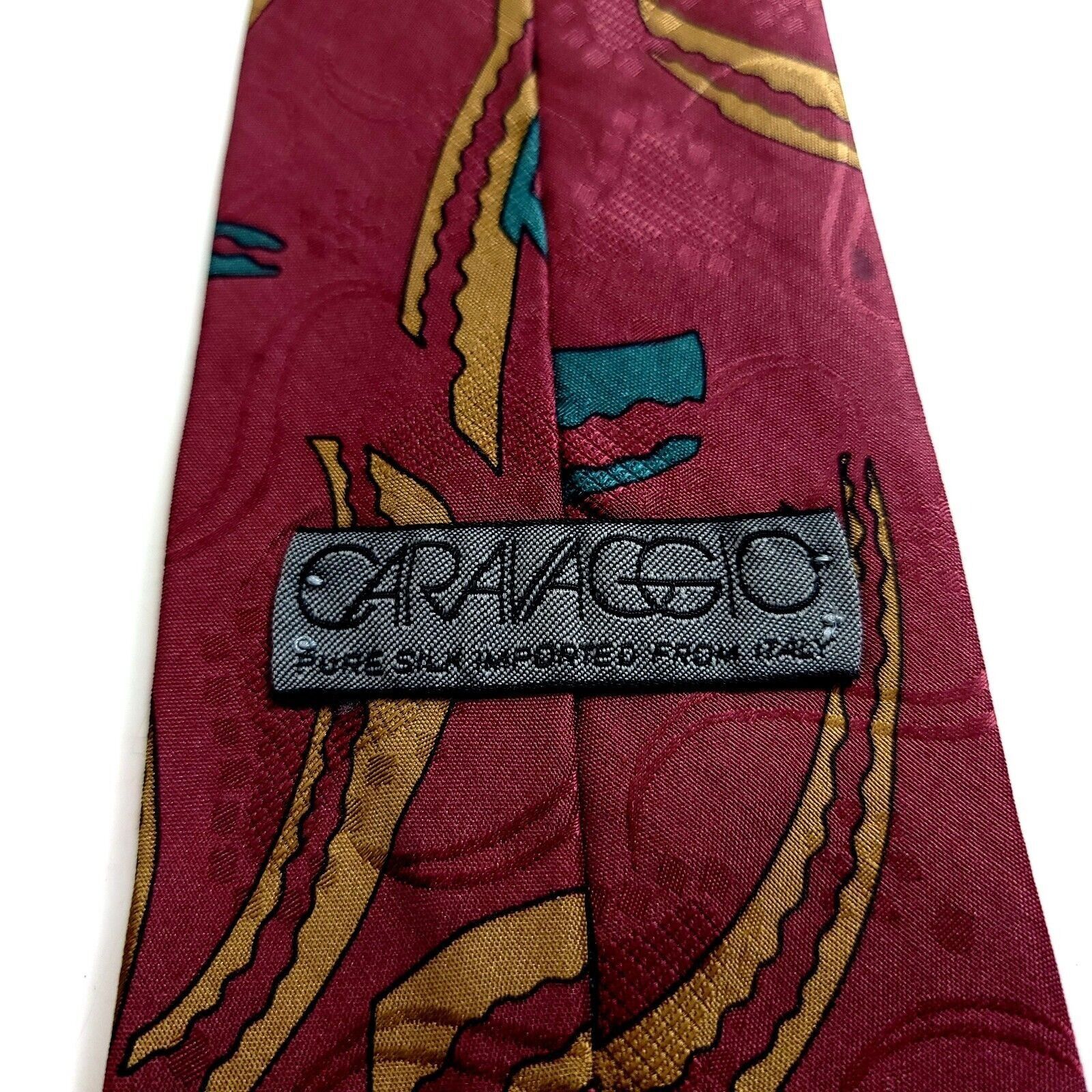 Designer Caravaggio Italy Red Tan Green Jacquard Abstract Print Silk Size ONE SIZE - 3 Thumbnail