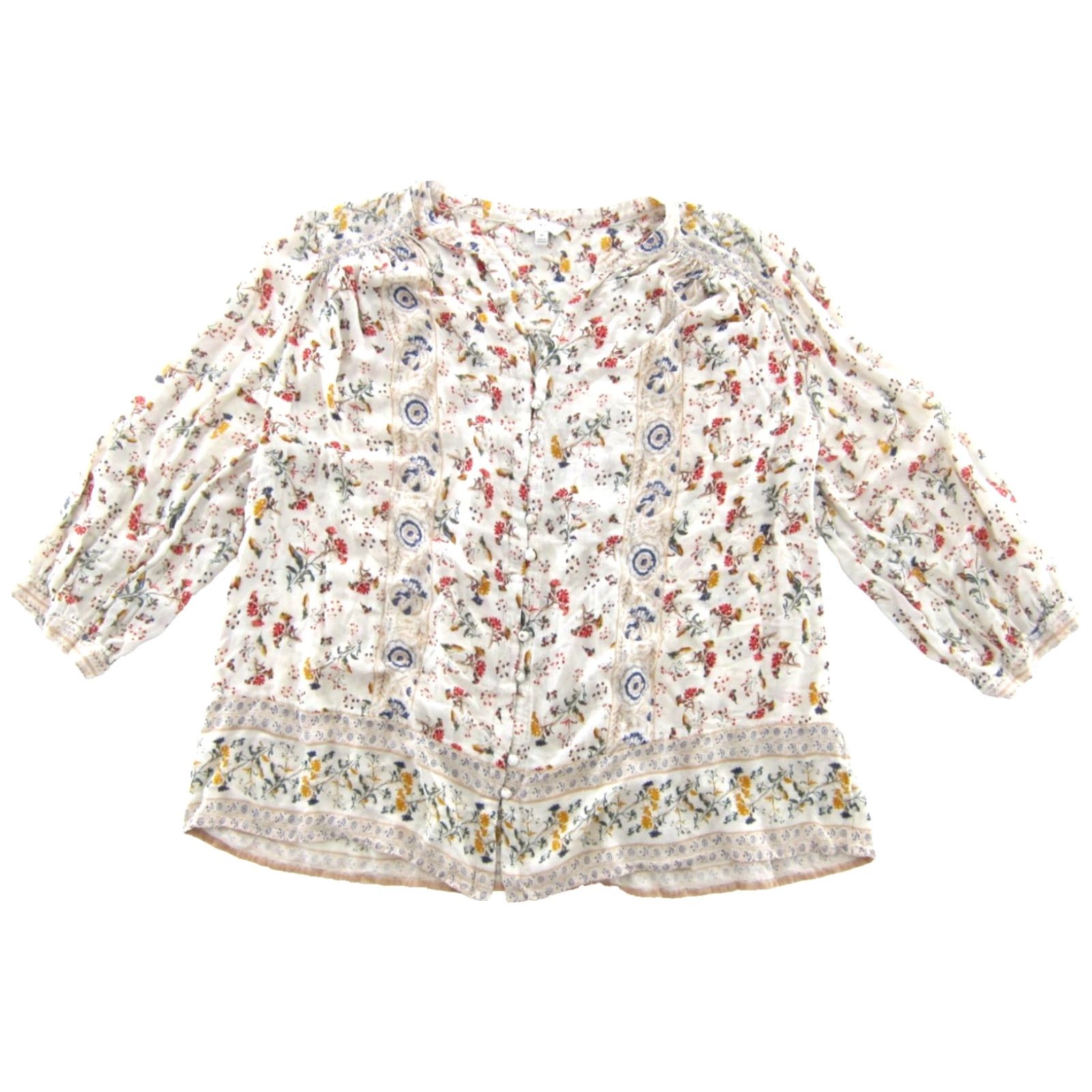 Lucky Brand Lucky Brand Blouse Tunic 1X Adult Womens Floral 3/4 Sleeve V-Neck Rayon Pink Paisley Summer Spring Fall All Seasons Size XL / US 12-14 / IT 48-50 - 2 Thumbnail