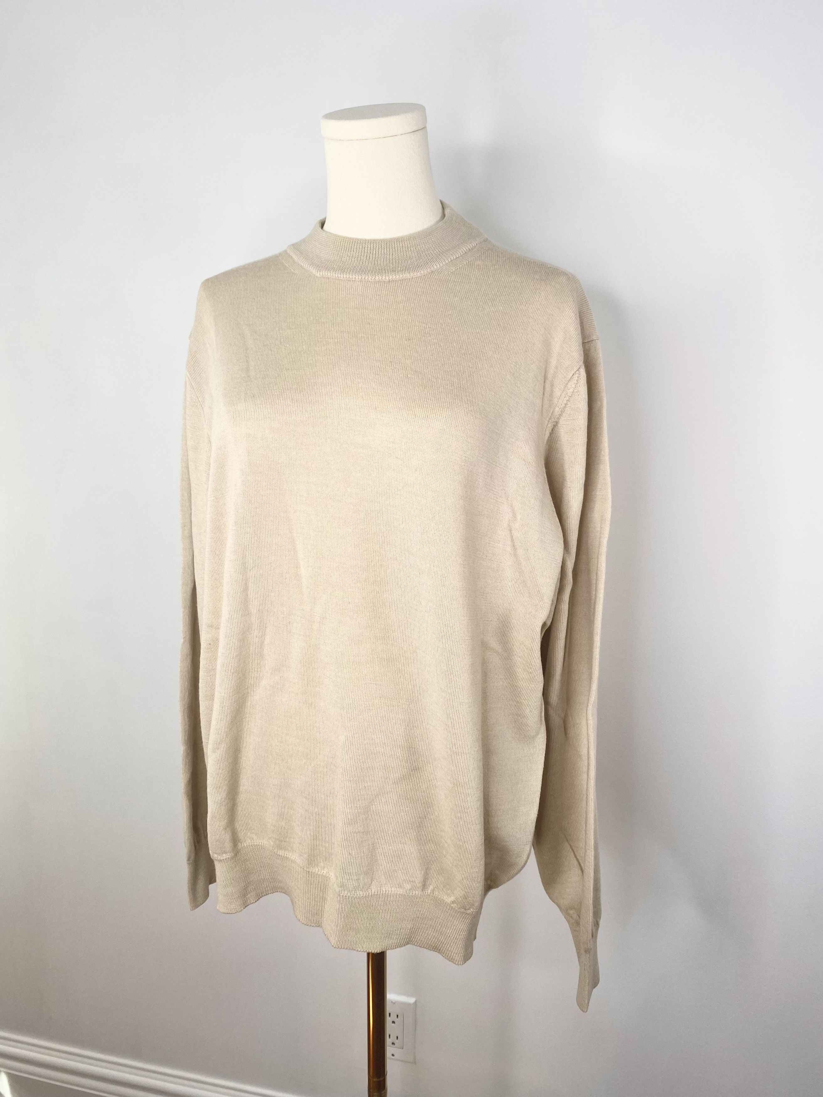 Vintage 100% Merino Wool Beige Sweater - Strada Italy Size US L / EU 52-54 / 3 - 3 Thumbnail