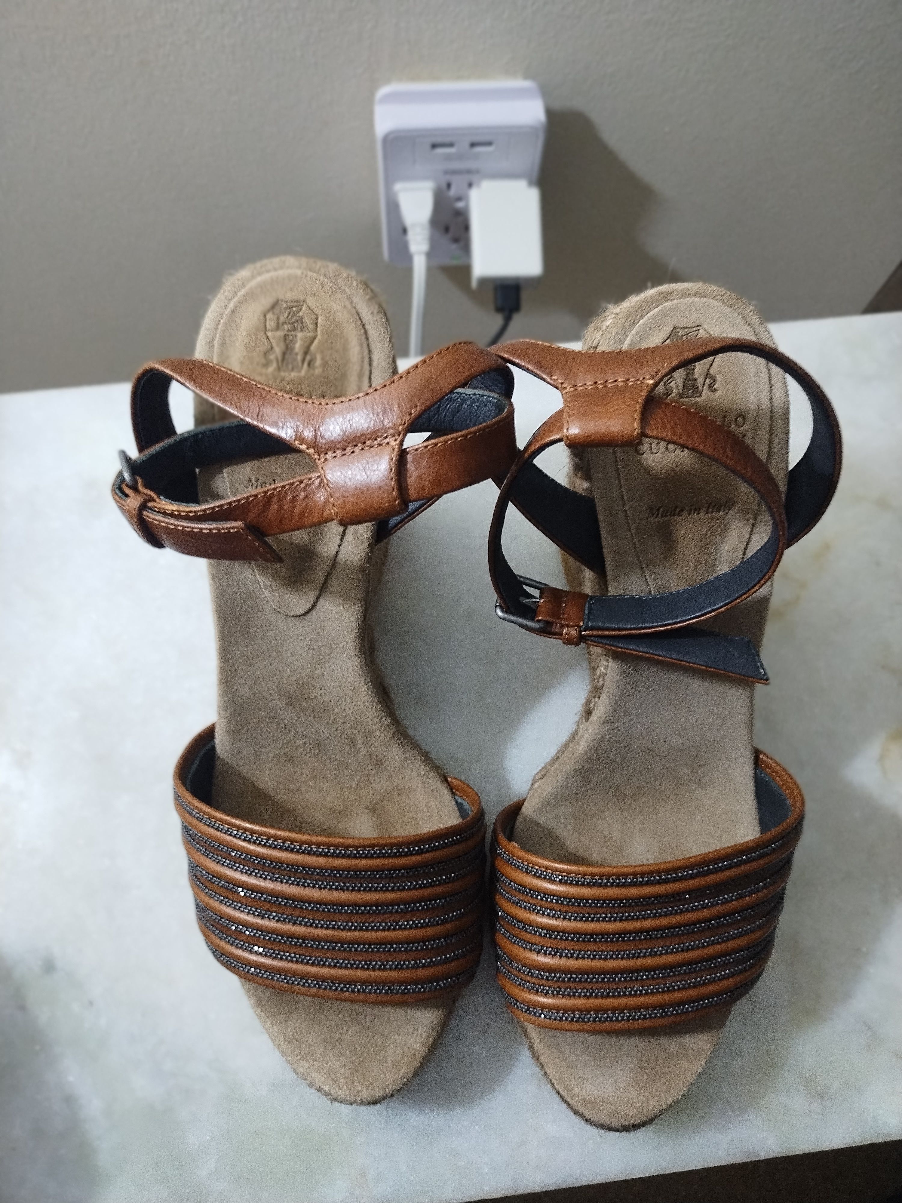 Brunello Cucinelli Monili Leather Espadrille Wedge Sandals Size US 9 / IT 39 - 2 Thumbnail