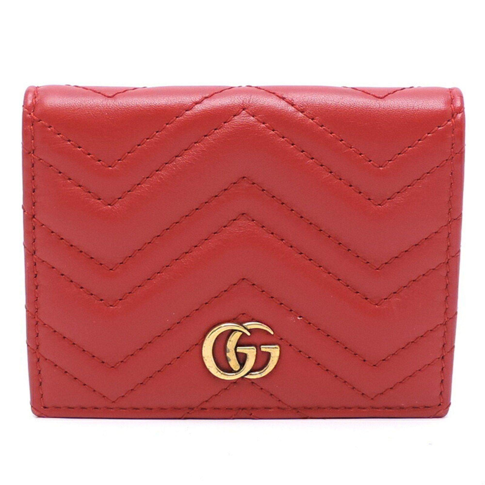 image of Gucci GG Marmont Billfold Women's Bifold Wallet 443125 Leather Red in Red Color