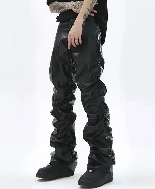 VIBE Loose Ruched Casual Pu Leather Pants Streetwear Punk Rock Size US 32 / EU 48 - 3 Thumbnail