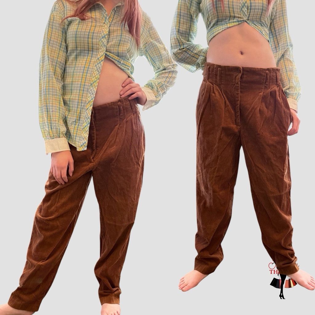 Vintage VTG 70s 80s SMALL MEDIUM Corduroy High Rise Tapered Wide Leg Size 32" / US 10 / IT 46 - 13 Thumbnail