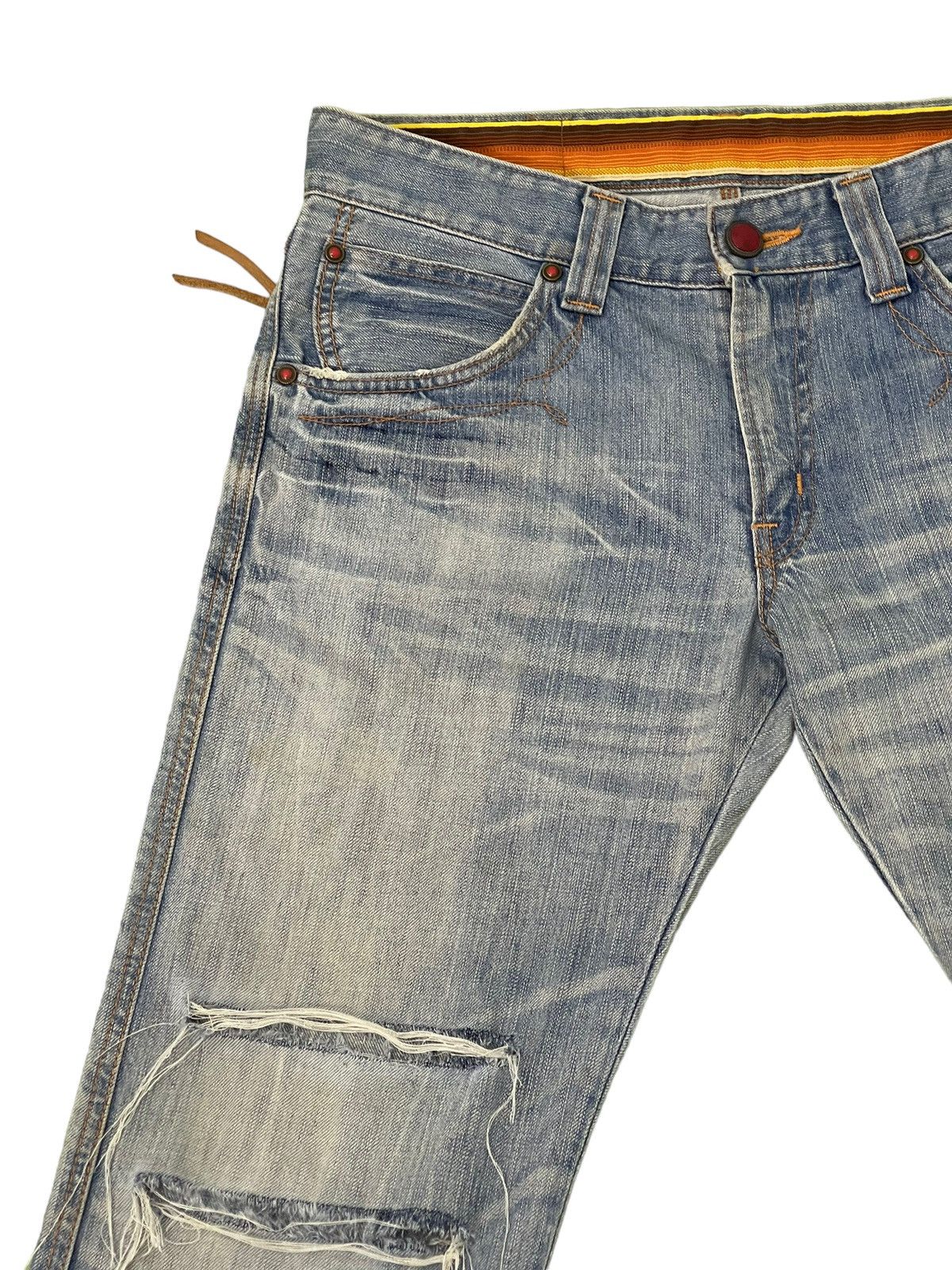 Japanese Brand Flare Jeans Edwin Japan Distress Faded Boot Cut 7🟦5 Size US 35 - 8 Thumbnail