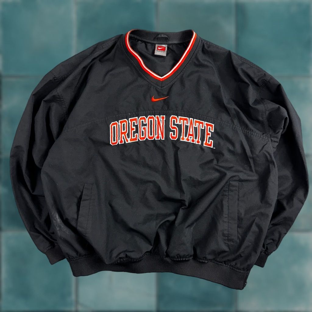 VINTAGE Nike Oregon State Pullover Men's XL Black Football Track Jacket OSU Activewear