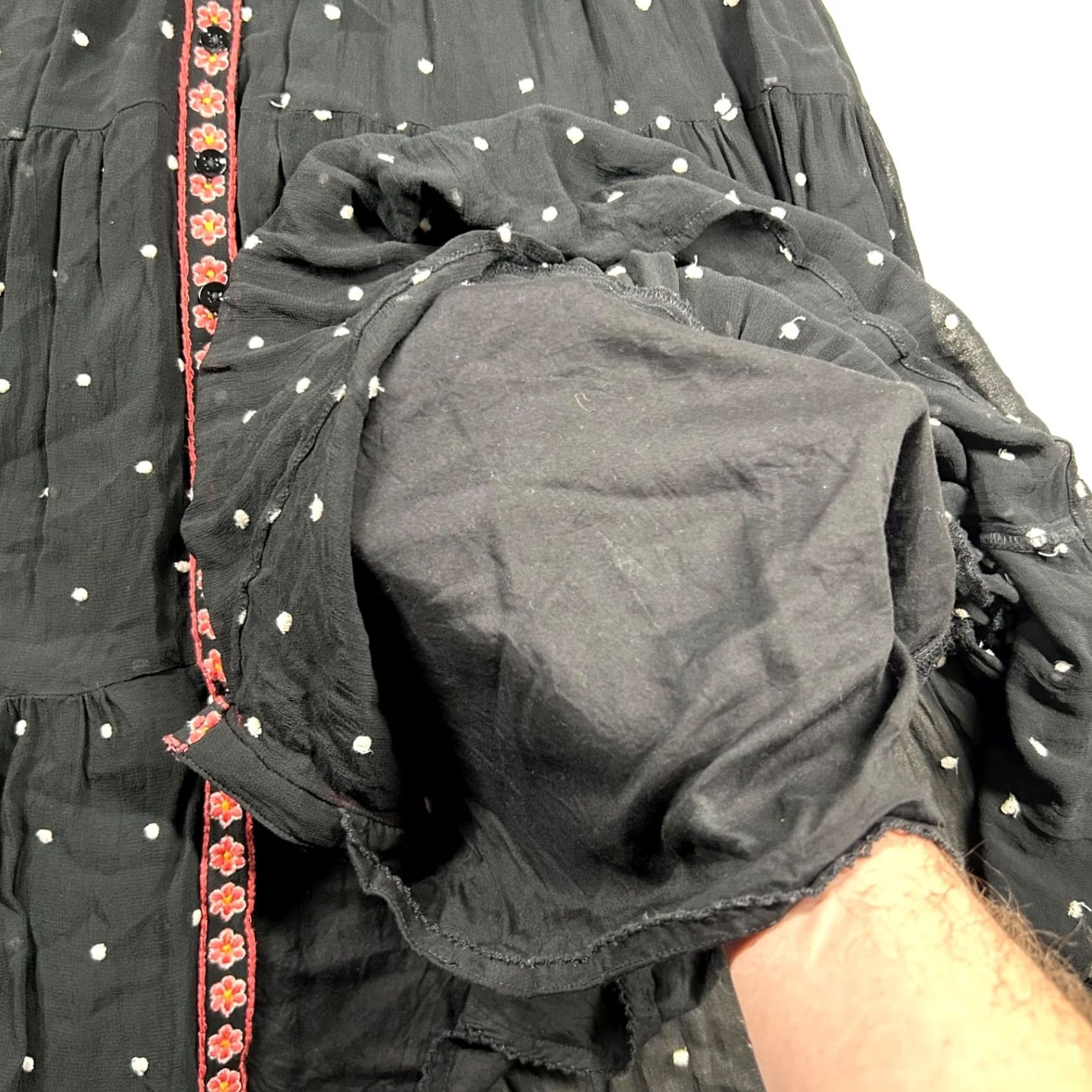 Anthropologie Anthropologie Black Maxi Dress Womens 4 Smocked Tiered Embroidered Polka Dot V Neck Size S / US 4 / IT 40 - 5 Thumbnail