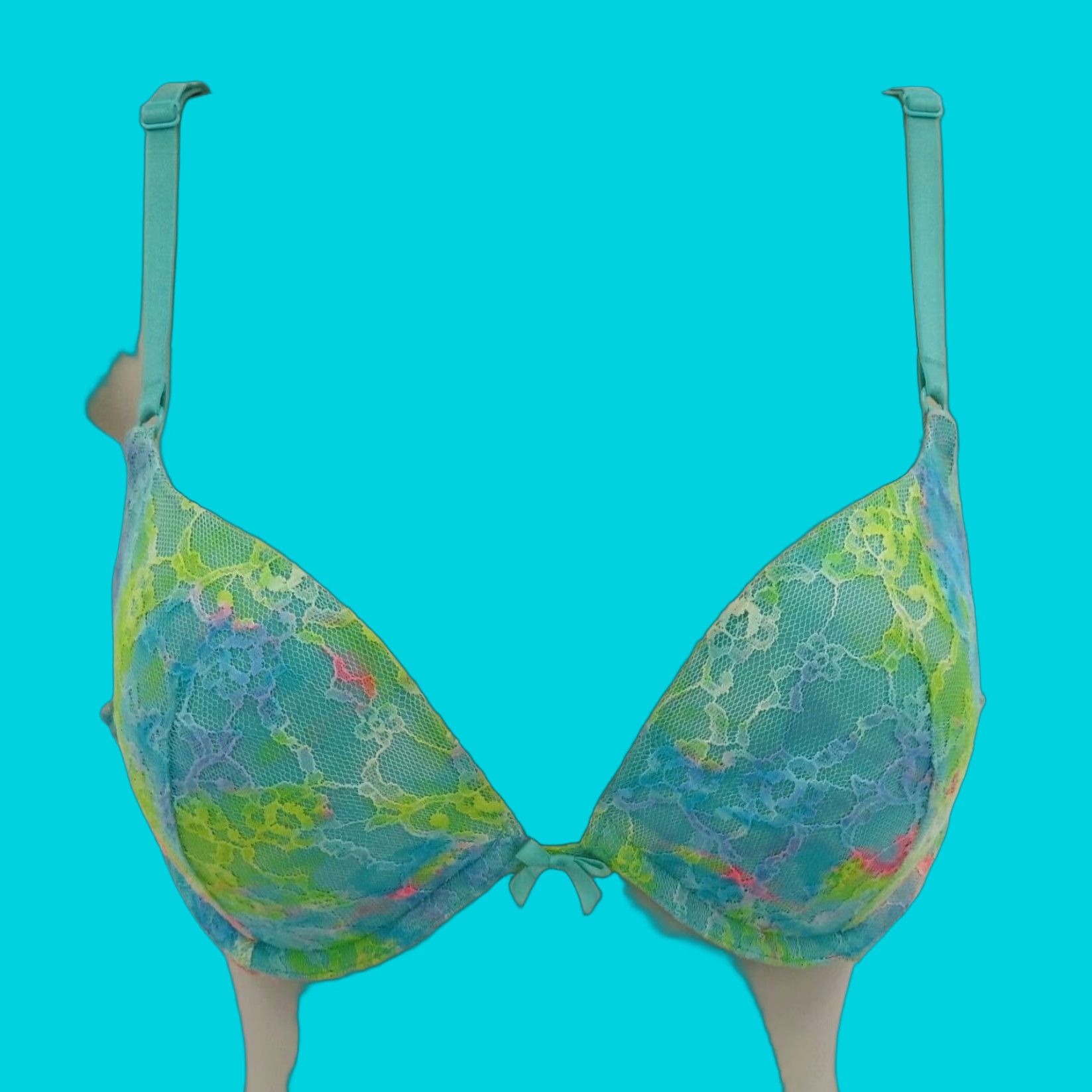 Victoria's Secret V IC TORIA'S SECRET Push Up Bra 34C Multicolor Floral Underwire Padded Lace Women Bra Size ONE SIZE - 1 Thumbnail
