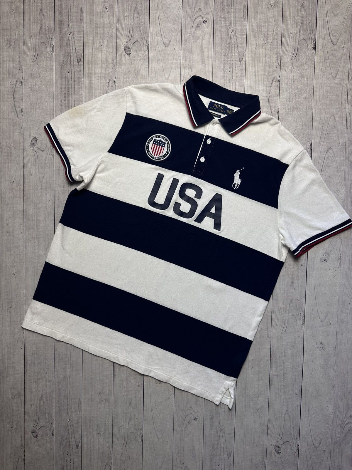 Polo Ralph Lauren × Vintage Vintage polo Ralph Lauren big logo USA striped size XL Size US XL / EU 56 / 4 - 1 Thumbnail