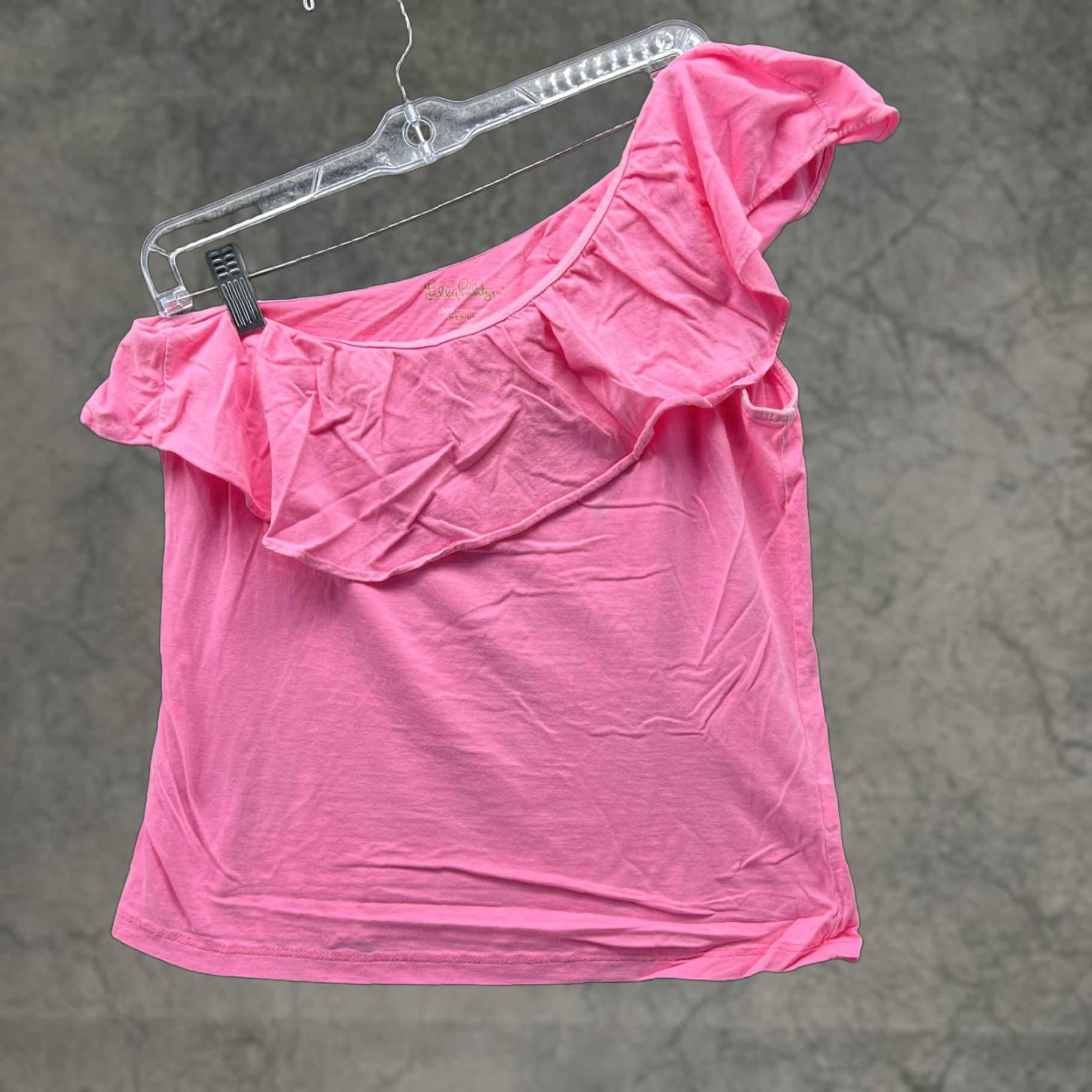 Lilly Pulitzer VINTAGE Lilly Pulitzer Shirt Womens Medium Pink One Shoulder Ruffle Flutter Sleeve Top Size M / US 6-8 / IT 42-44 - 1 Thumbnail