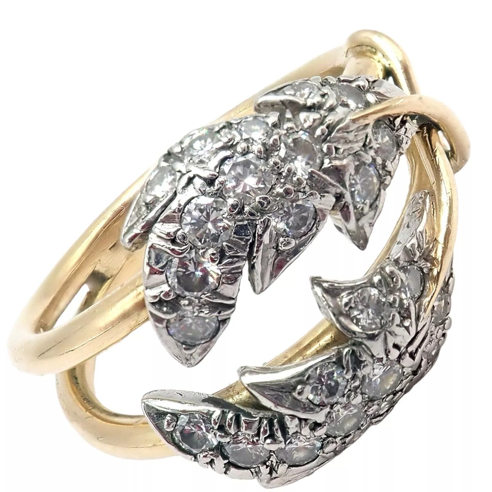 Tiffany & Co. Tiffany & Co. Diamond Yellow Gold Platinum Two Leaf Ring Size ONE SIZE - 2 Thumbnail