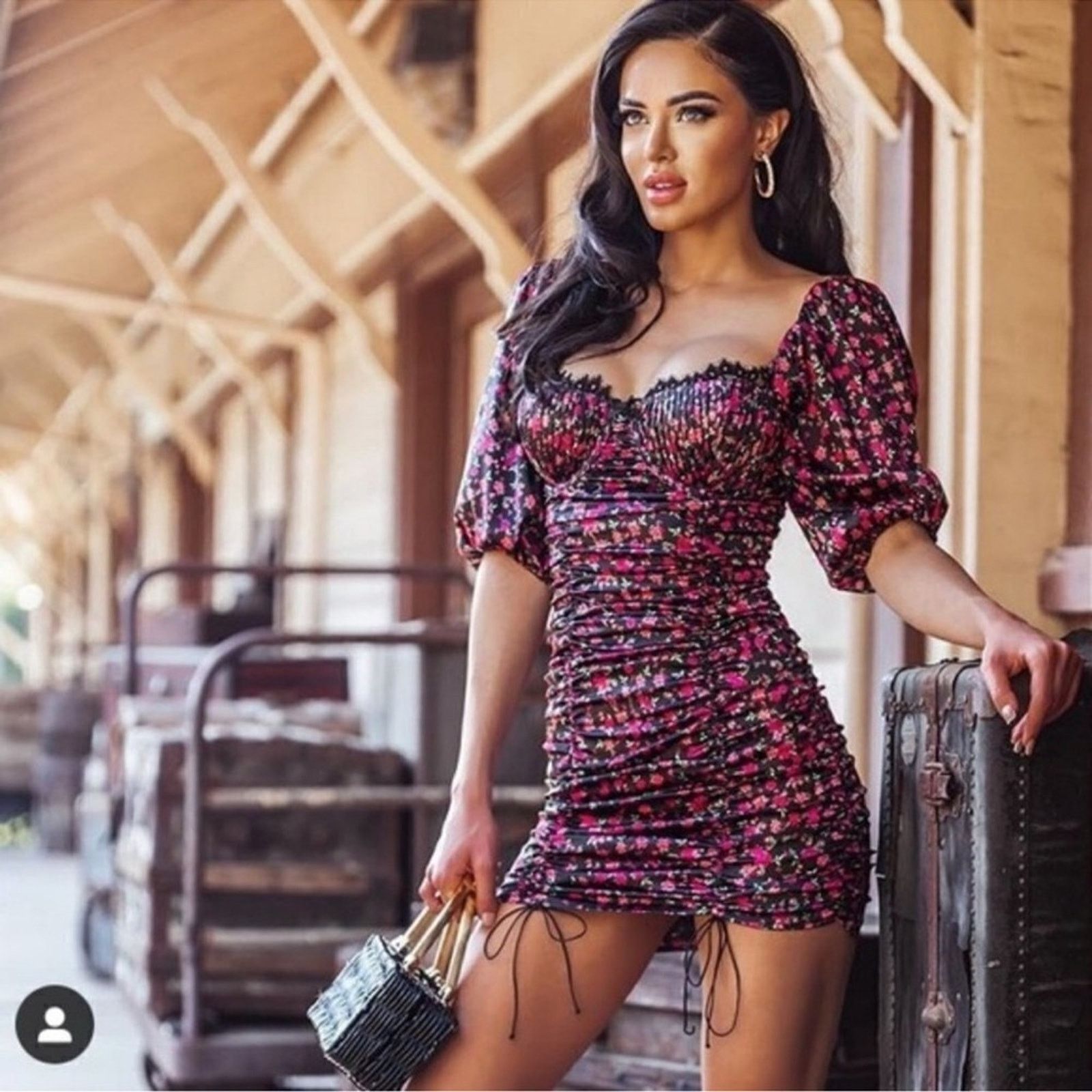 For Love & Lemons For Love And Lemons Black and Pink Floral Dress Size S / US 4 / IT 40 - 2 Thumbnail