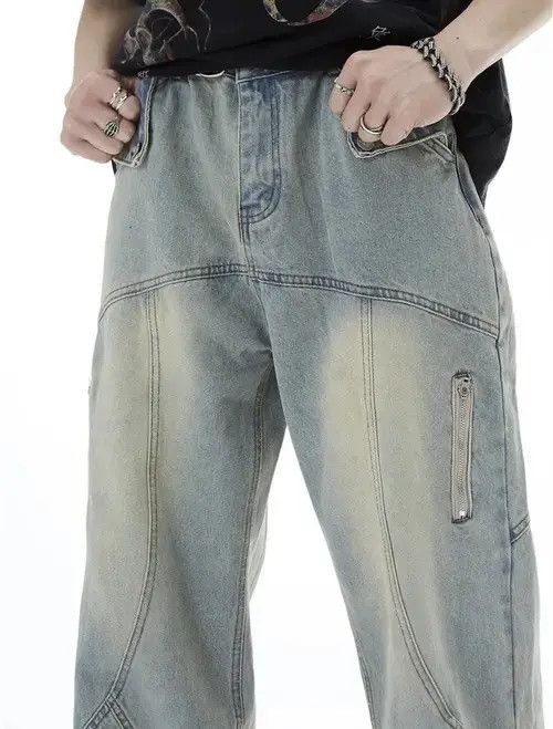 Jean Topstitched Seam Baggy Jeans Men Size US 32 / EU 48 - 4 Thumbnail