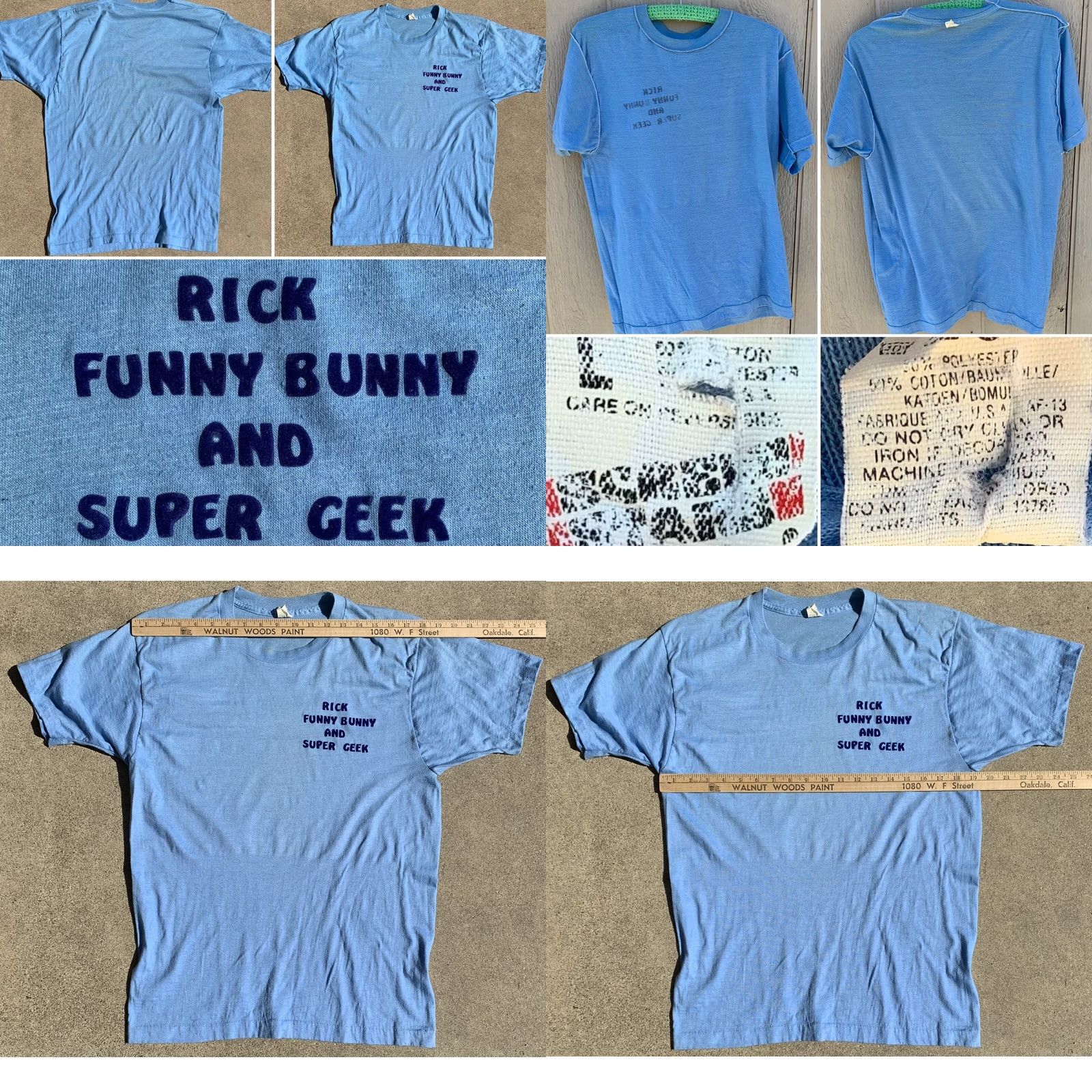 Vintage VINTAGE Rick Funny Bunny and Super Geek t-shirt (iron on lettering) 80s 1980s L Shirt Unisex Blue Screen Stars 1980s Mens Womens Girls Boys Size US L / EU 52-54 / 3 - 8 Thumbnail