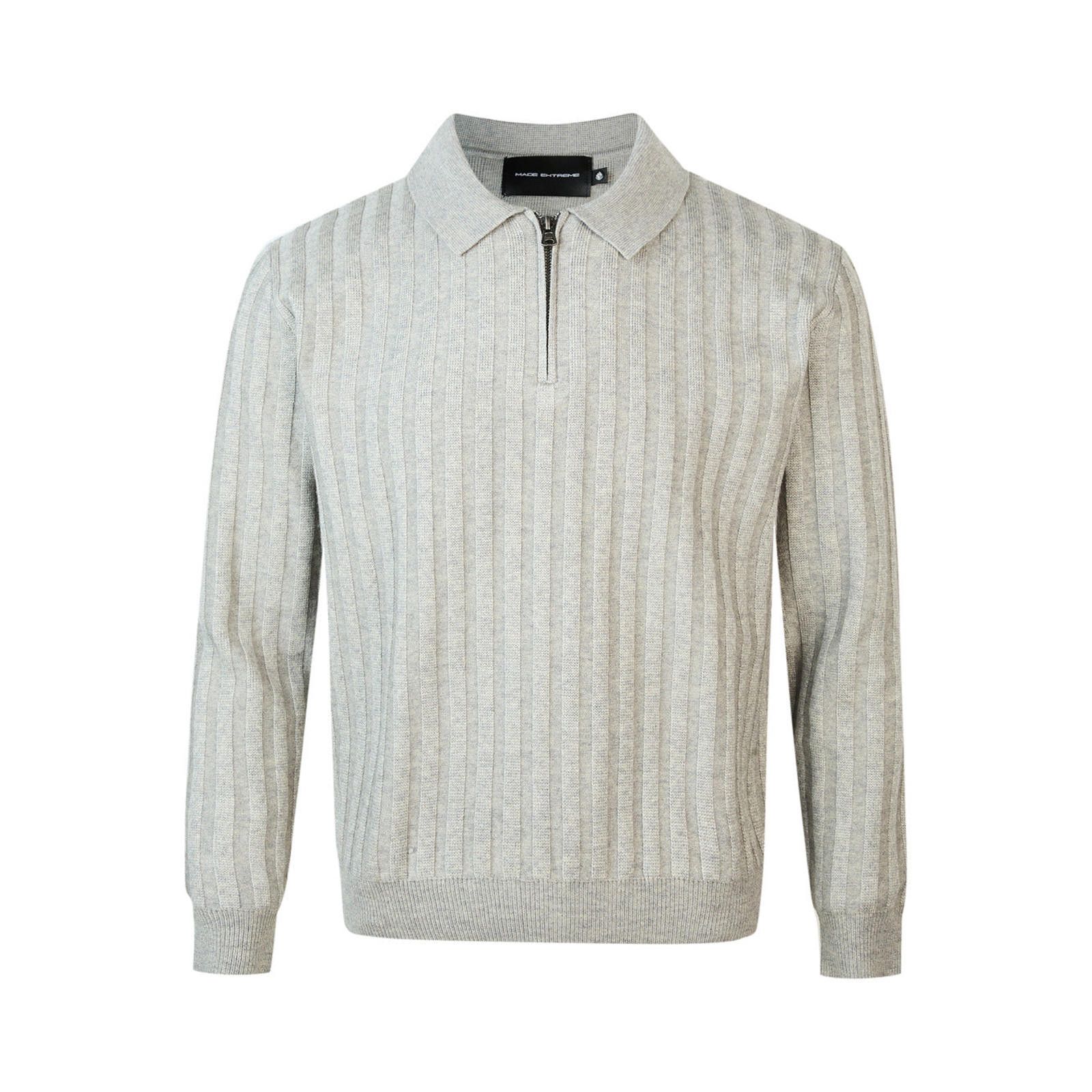 Vintage Gray Ribbed Zip Collar Polo Sweater, Slim Fit Knitwear Size US M / EU 48-50 / 2 - 3 Thumbnail