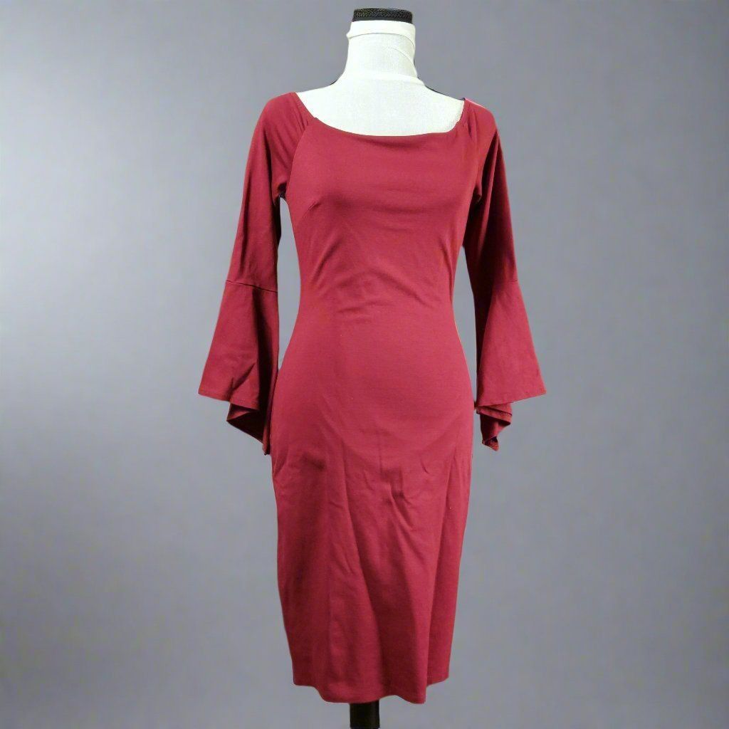 Designer JUST ME Size Medium Flare Sleeve Burgundy Dress Size M / US 6-8 / IT 42-44 - 1 Thumbnail