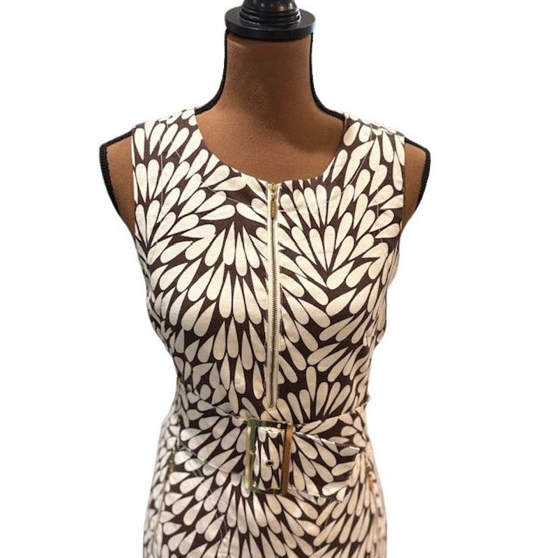 Tory Burch Tory Burch Brown & White Sleeveless Linen Mini Dress Size S / US 4 / IT 40 - 1 Thumbnail