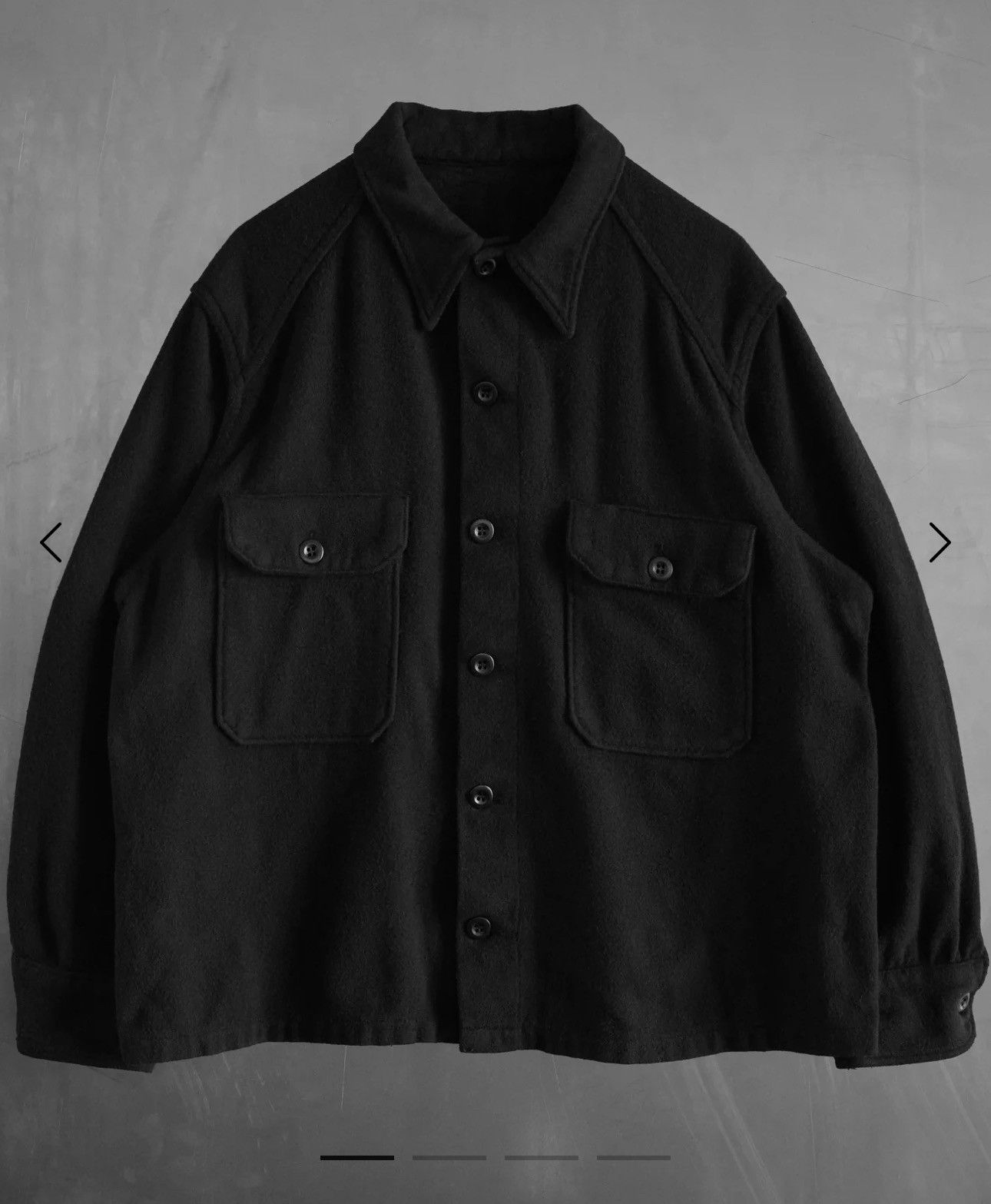 image of Unsound Rags Overdyed Wool Military Button Up in Black, Men's (Size Small)