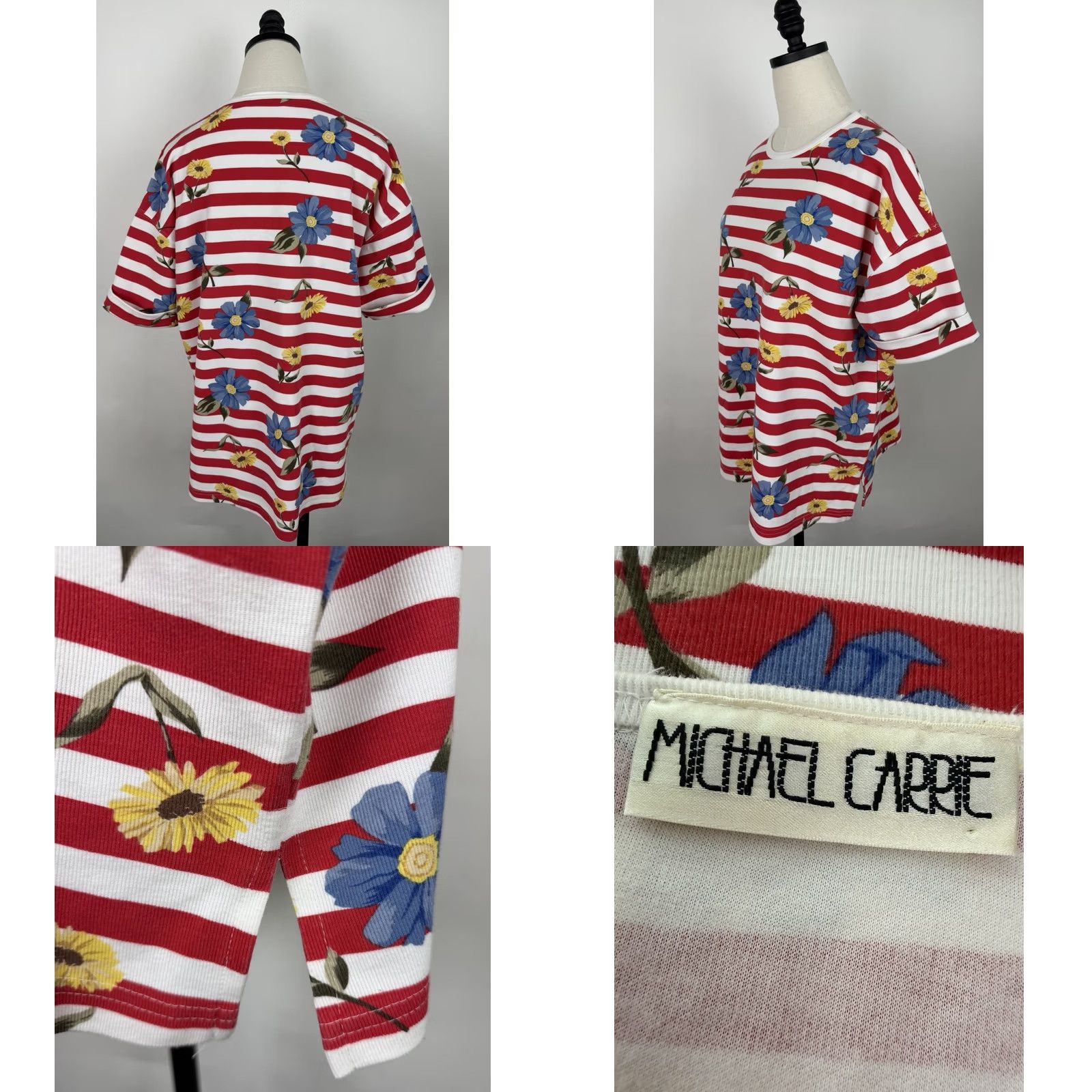 Nautica VINTAGE Michael Carrie Shirt Womens XL Red Striped T-Shirt Jersey Cotton Blend Ribbed Tee 80s 90s Nautical Flower Retro Size XL / US 12-14 / IT 48-50 - 8 Thumbnail