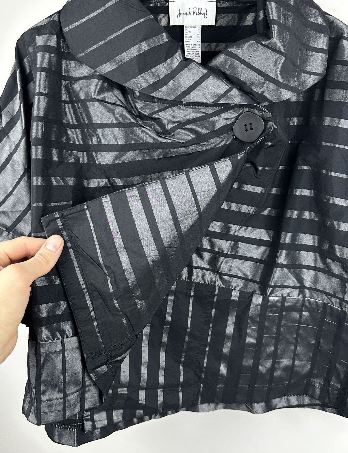 Joseph Ribkoff Joseph Ribkoff Black Metallic Striped Jacket 3/4 Sleeve Size S / US 4 / IT 40 - 3 Thumbnail