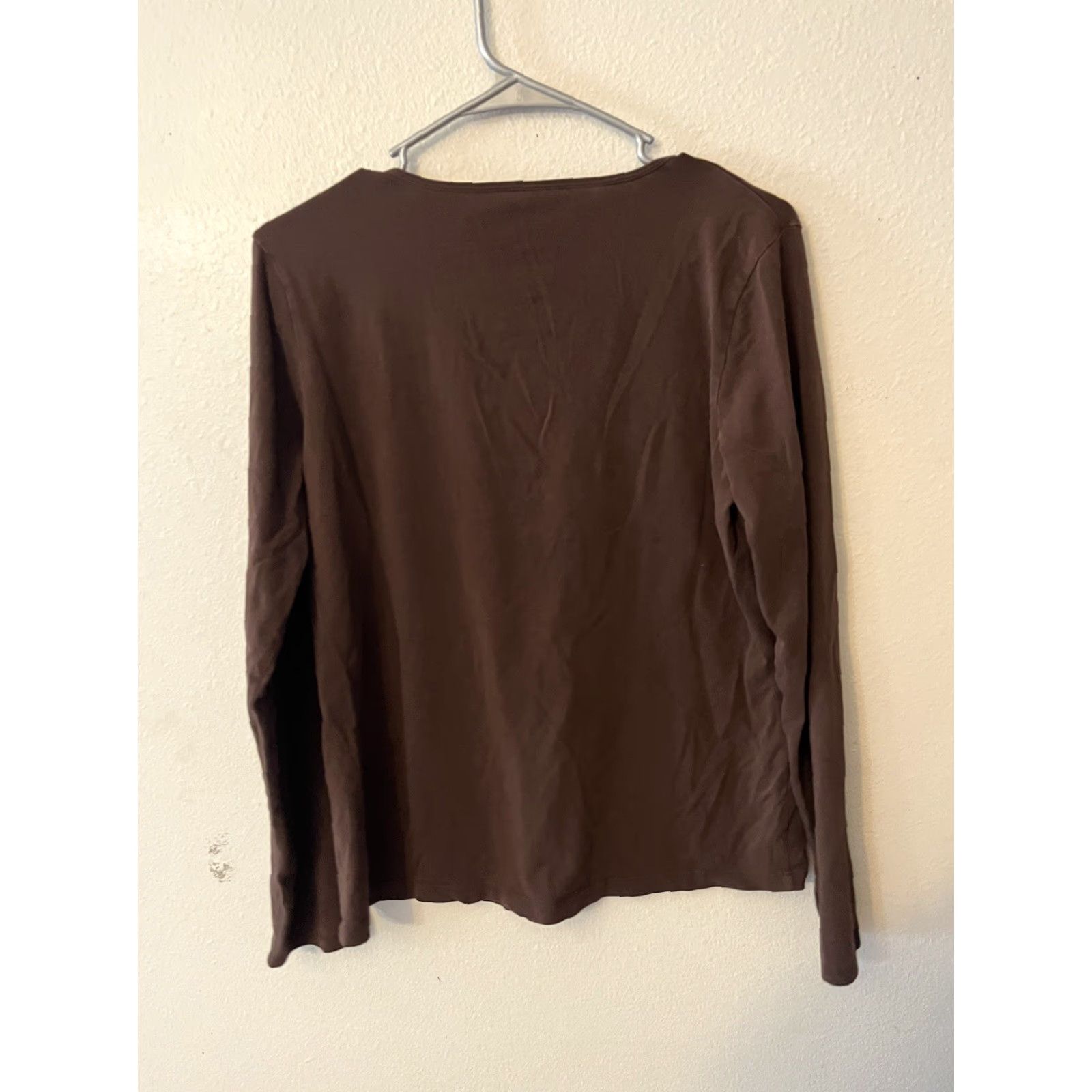 Talbots VINTAGE Talbots Round Tee Shirt Women L Brown Long Sleeve T-Shirt 100% Cotton Adult Large Brown Womens Size L / US 10 / IT 46 - 3 Thumbnail