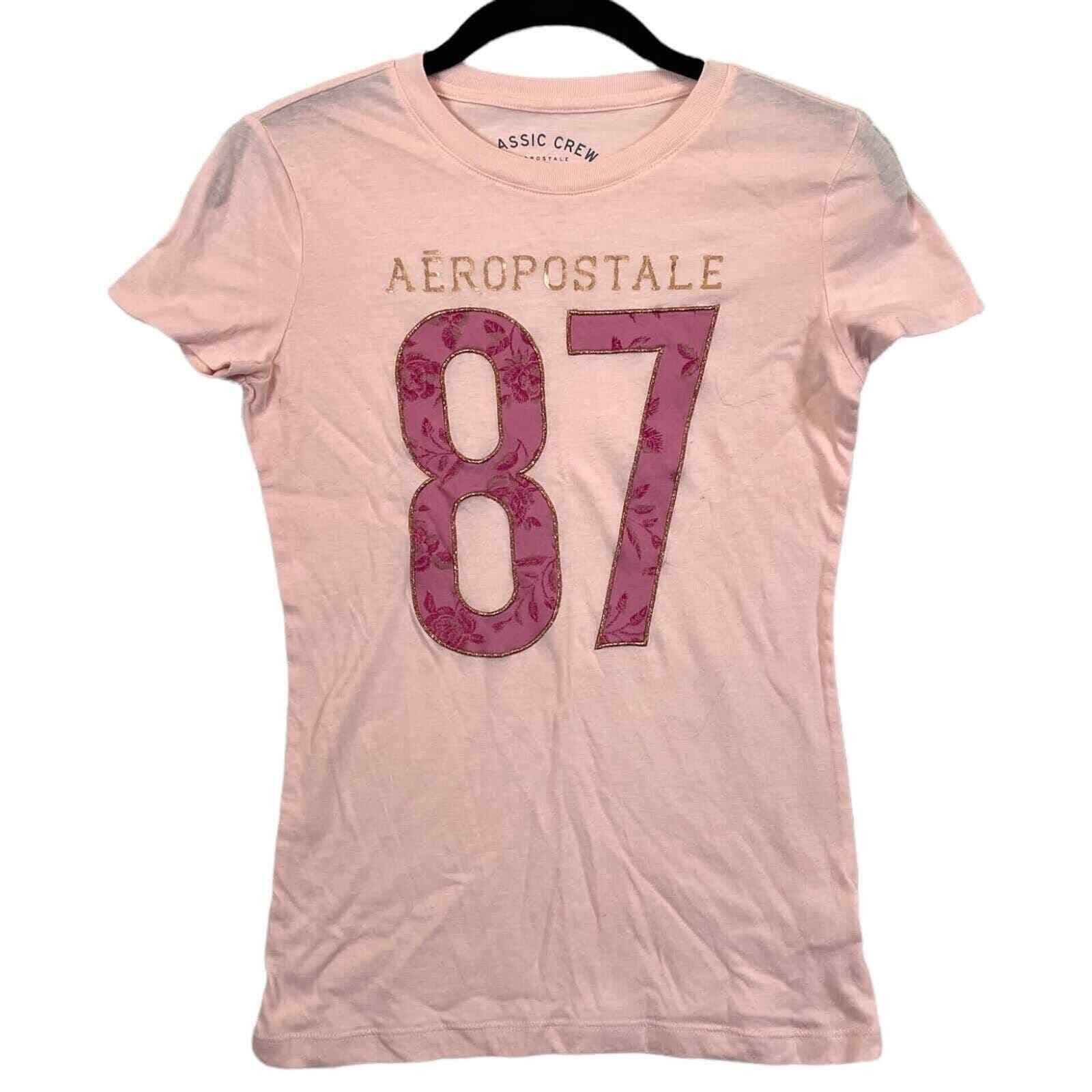Aeropostale Aeropostale Womens Size Small T-Shirt Applique 87 Pink Size S / US 4 / IT 40 - 1 Thumbnail