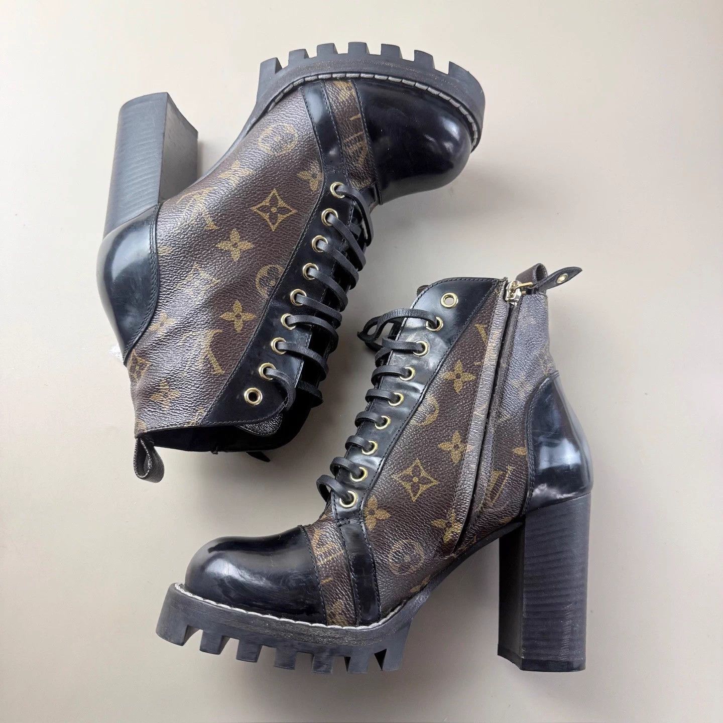 Louis Vuitton LV Monogram black brown heeled short boots 37 EU Size US 6 / IT 36 - 5 Thumbnail