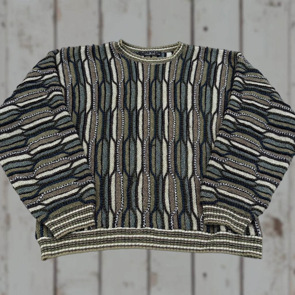 Coogi Protege Sweater Mens XL Green Brown Blue 3D Knit Abstract Coogi Style Pullover Size US XL / EU 56 / 4 - 1 Thumbnail