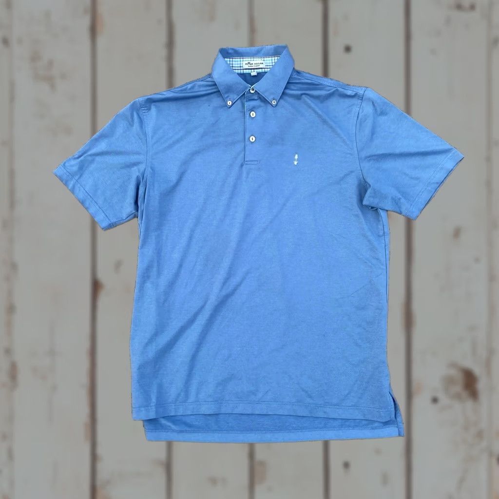 Peter Millar Peter Millar Summer Comfort Polo Shirt Mens Medium Blue Geometric Short Sleeve Button Collar Golf Polyester Dark Regular Size US M / EU 48-50 / 2 - 1 Thumbnail