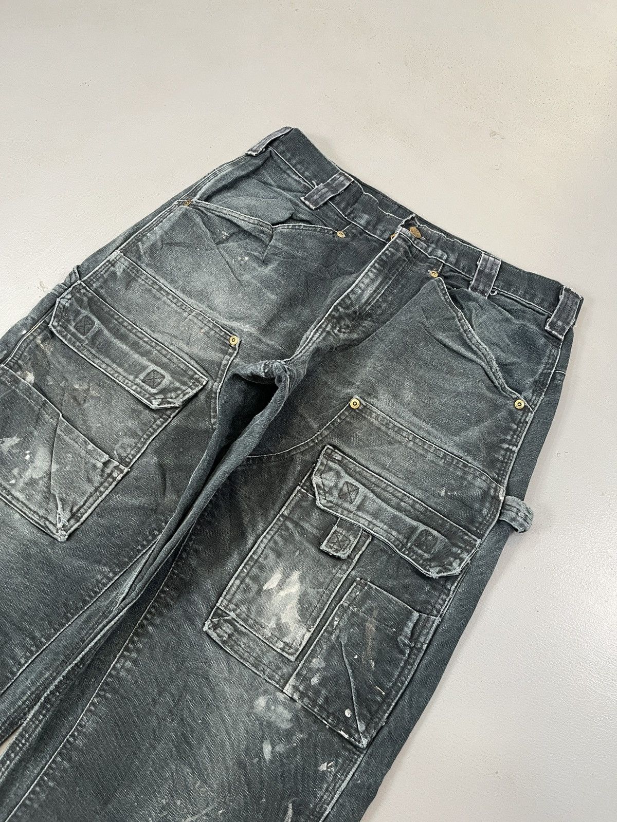 image of VTG Sun Faded Carhartt Multi Pocket Double Knee Denim in Black, Men's (Size 34)