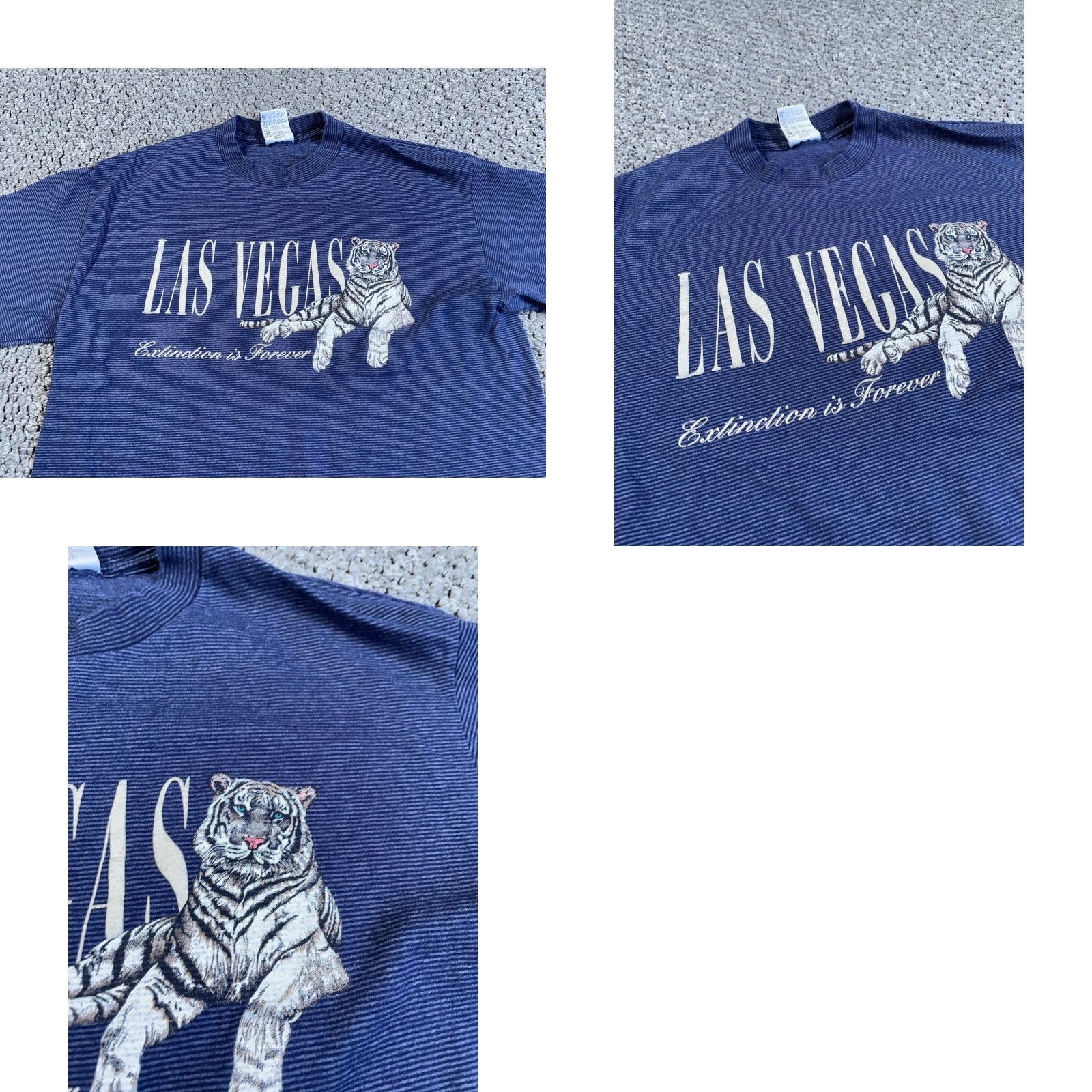 Vintage VTG 90s Las Vegas Tigers Extinction Print T-Shirt Adult Medium Blue Striped USA Shirt Size US M / EU 48-50 / 2 - 8 Thumbnail