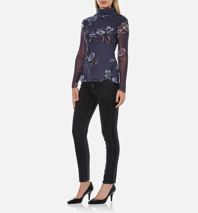 Ganni Ganni Etsu Mesh Floral Print Long Sleeve Rollneck Top Size XS / US 0-2 / IT 36-38 - 6 Thumbnail