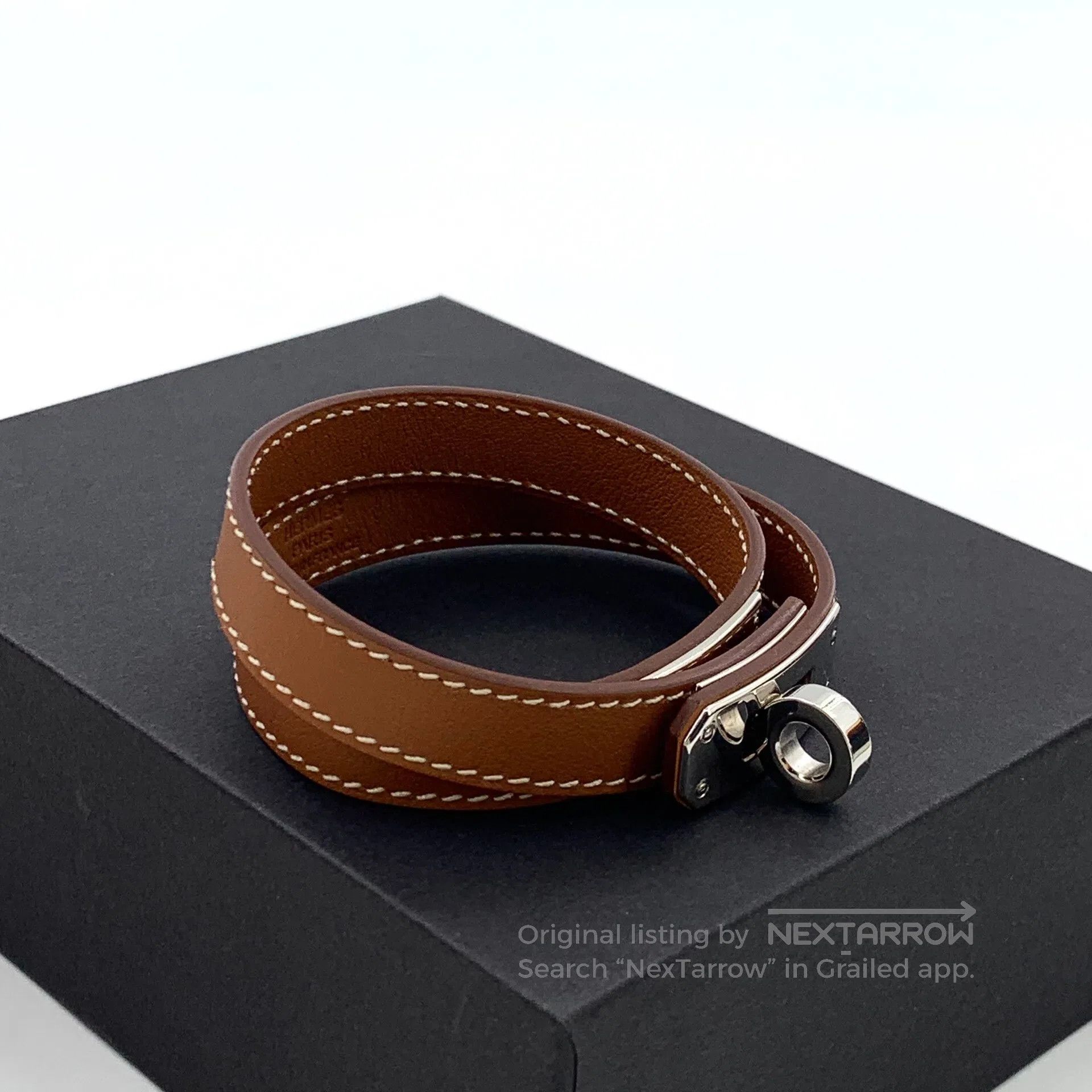 Hermes Hermes Dark Brown Calfskin Double Circle Design Bracelet| Size ONE SIZE - 3 Thumbnail