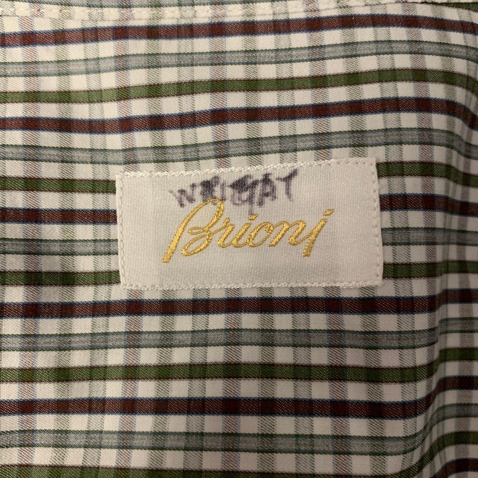 Brioni BRIONI L Green Brown Plaid Pointed Collar Long Sleeve Shirt Size US L / EU 52-54 / 3 - 5 Thumbnail