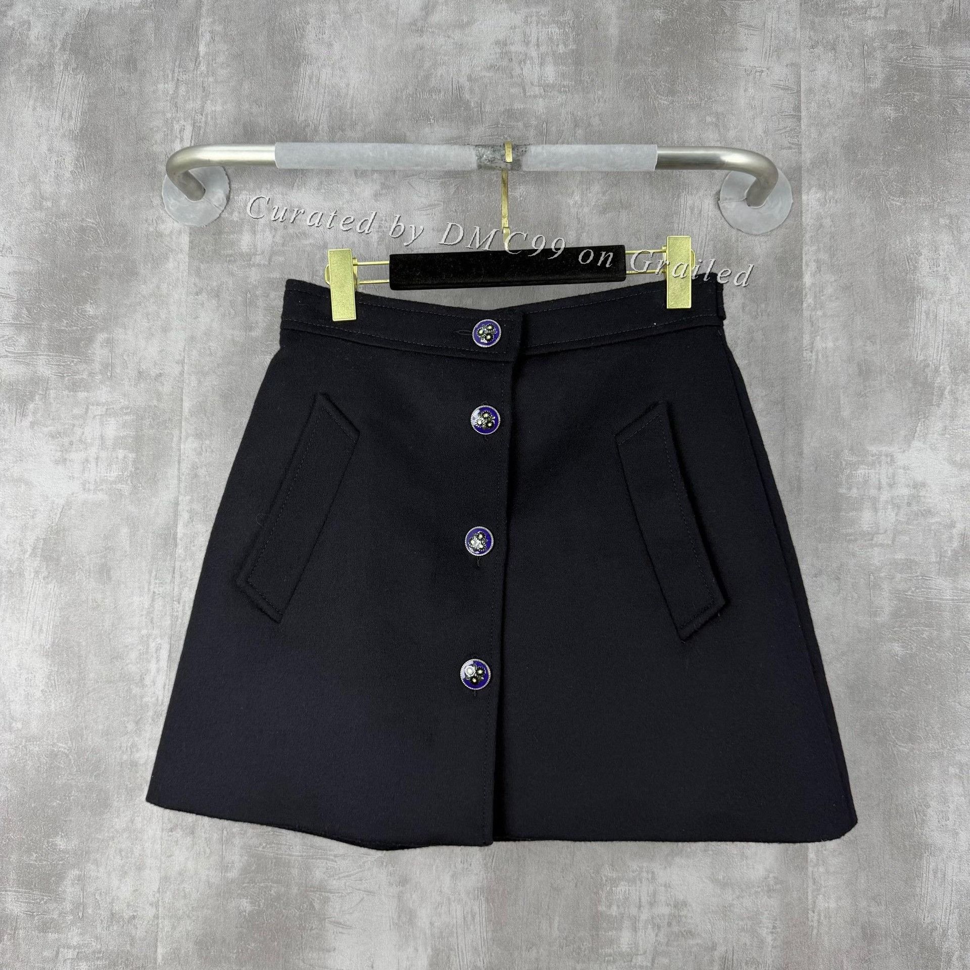 Miu Miu Miumiu Wool Skirt w/ Floral Glass Buttons Size 42" / US 20 - 1 Thumbnail