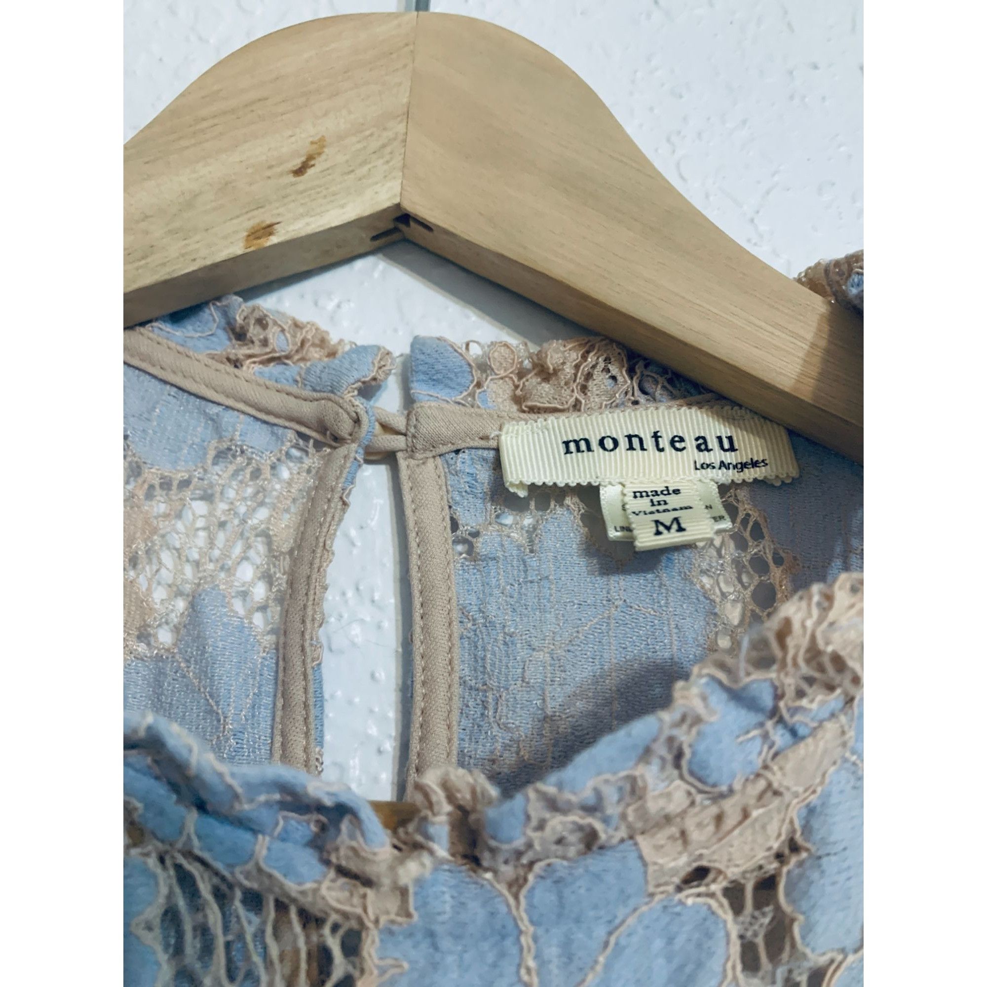Vintage Monteau Womens Blue Top layered Lace Nude Base Cap Sleeve Ru Size M / US 6-8 / IT 42-44 - 1 Thumbnail