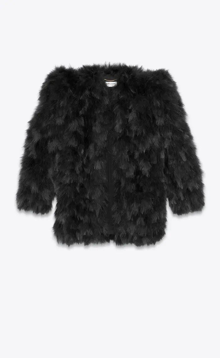 Saint Laurent Paris o1bcso1str0325 Feather Jacket In Silk Organza in Black Size S / US 4 / IT 40 - 2 Thumbnail