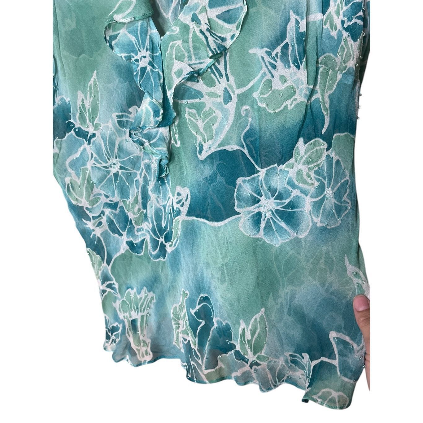 Other Vintage Y2K ECI New York Blue Floral Print Silk Chiffon Ruff Size XL / US 12-14 / IT 48-50 - 3 Thumbnail