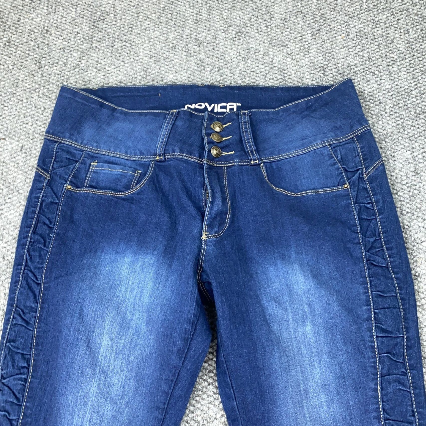 Vintage Novica Jeans Womens 14 Blue Jegging Skinny Stretch Denim Ruffle Side Trim Pants Size 36" / US 14 / IT 50 - 2 Thumbnail