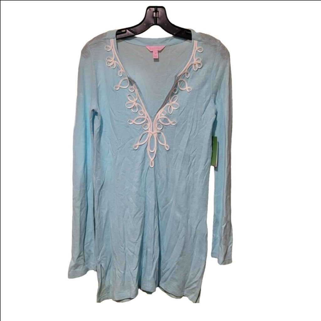 Lilly Pulitzer NWT Lilly Pulitzer Blue V-Neck “Westley" Embroidered Tunic Size XS / US 0-2 / IT 36-38 - 2 Thumbnail