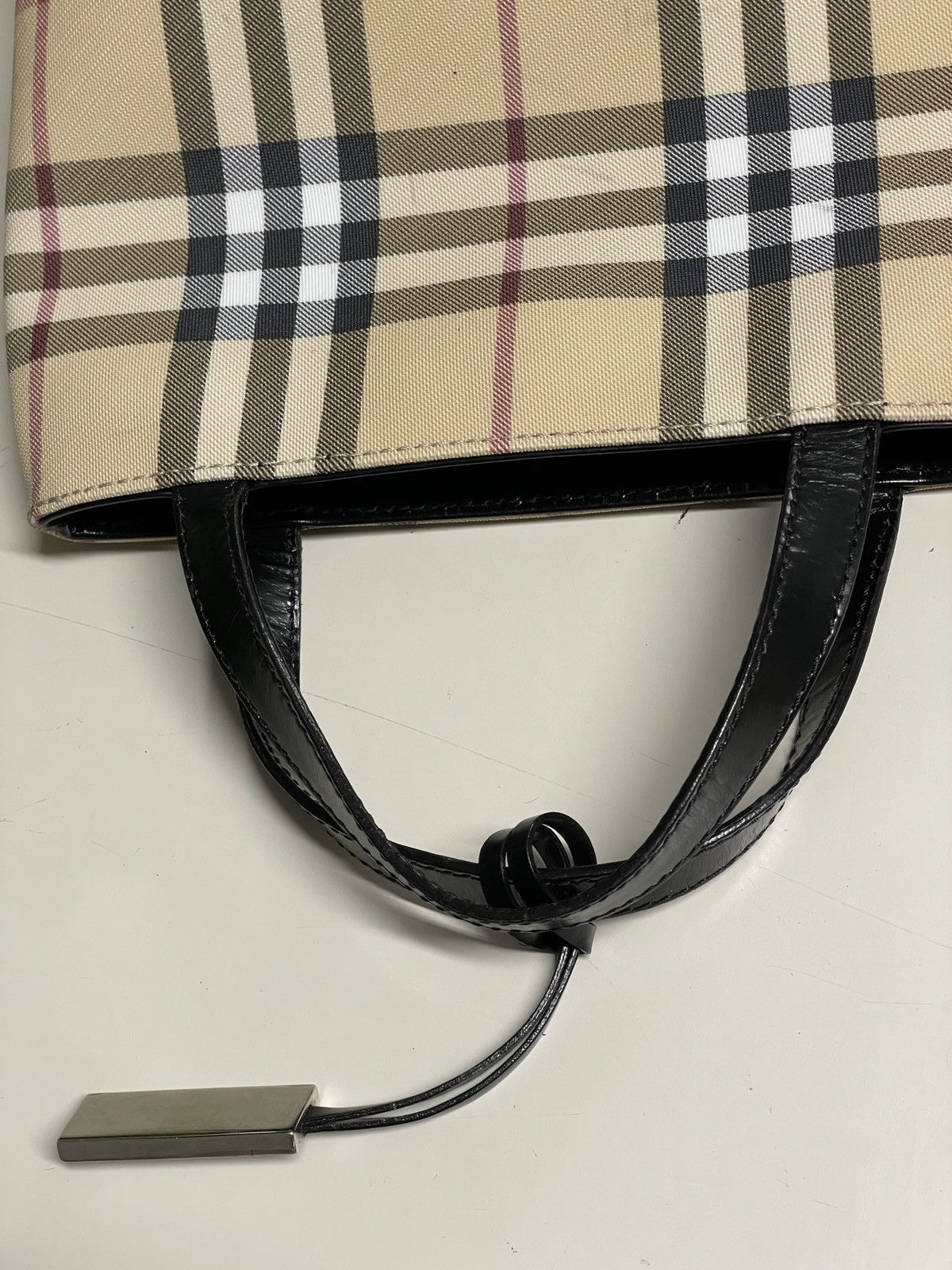 Burberry VTG BURBERRY Nova Check Leather-Canvas Tote Hand Bag Purse S Size ONE SIZE - 16 Thumbnail