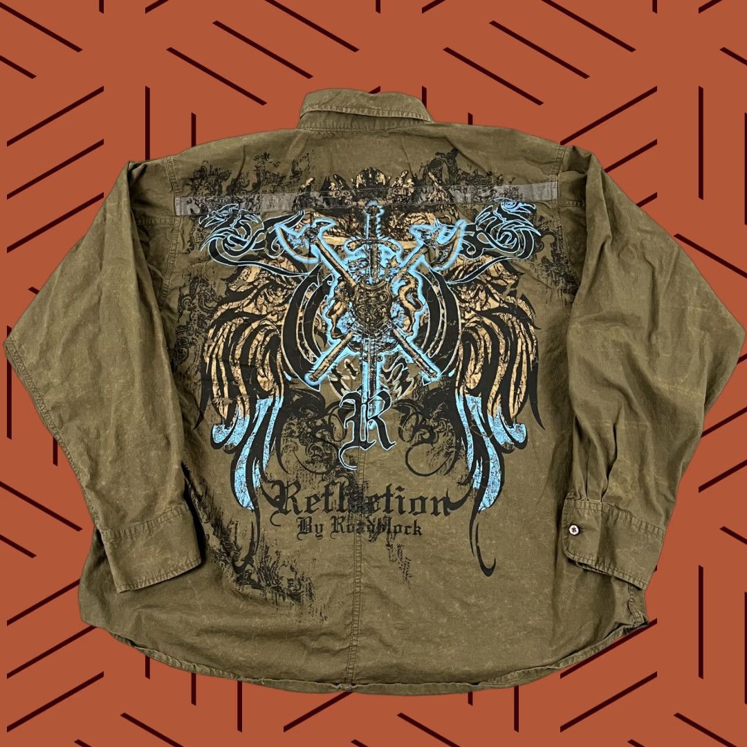 Affliction VINTAGE Affliction Shirt Mens 2XL Green Graphic Button-Up Long Sleeve Casual Grunge Punk Y2K Size US XXL / EU 58 / 5 - 1 Thumbnail