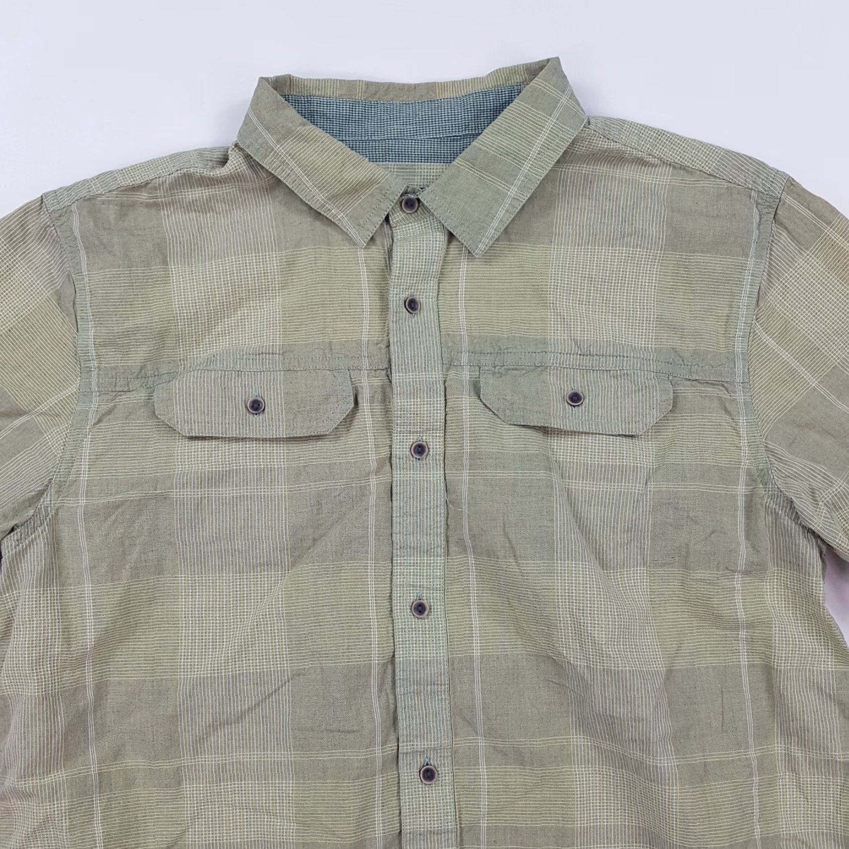 Prana VINTAGE prAna Plaid Cotton Men's Large Green Short Sleeve Button-Up Collar Shirt Size US L / EU 52-54 / 3 - 2 Thumbnail