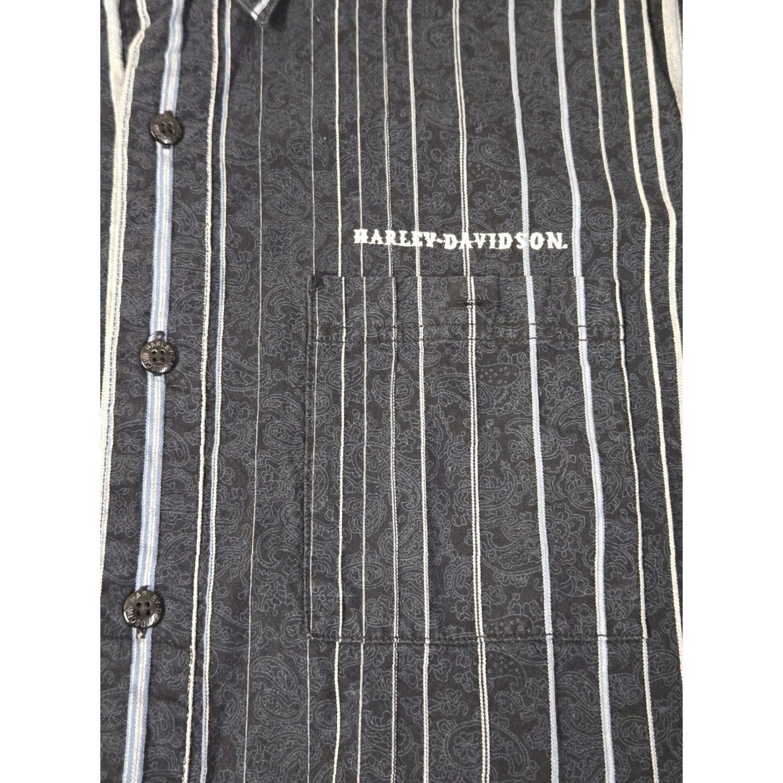 Harley Davidson Harley-Davidson Shirt Mens XL Tall Black White Stripe Paisley Button Down Casual Size US XL / EU 56 / 4 - 3 Thumbnail