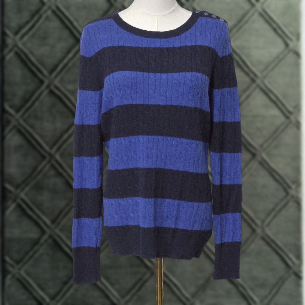 Talbots Talbots Sweater Womens Medium Blue Navy Stripe Button Shoulder Pullover Knit Size M / US 6-8 / IT 42-44 - 1 Thumbnail