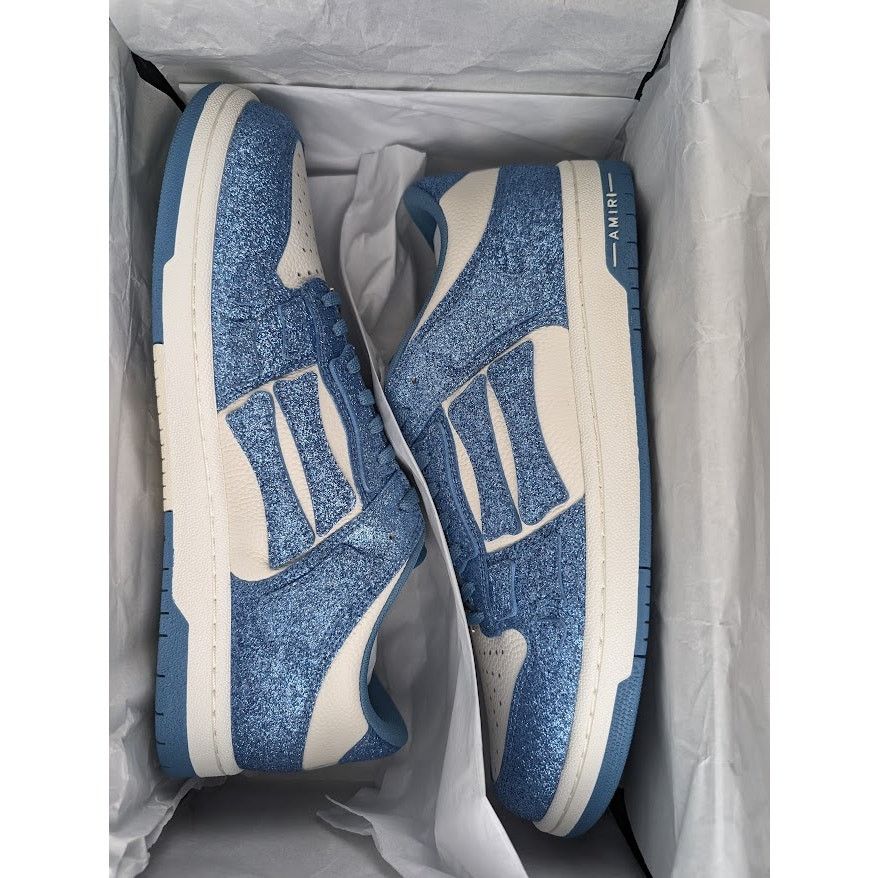 Amiri o1rshd1 Shimmer Skeleton Top Low Sneakers in White/Blue Size US 12 / EU 45 - 18 Thumbnail