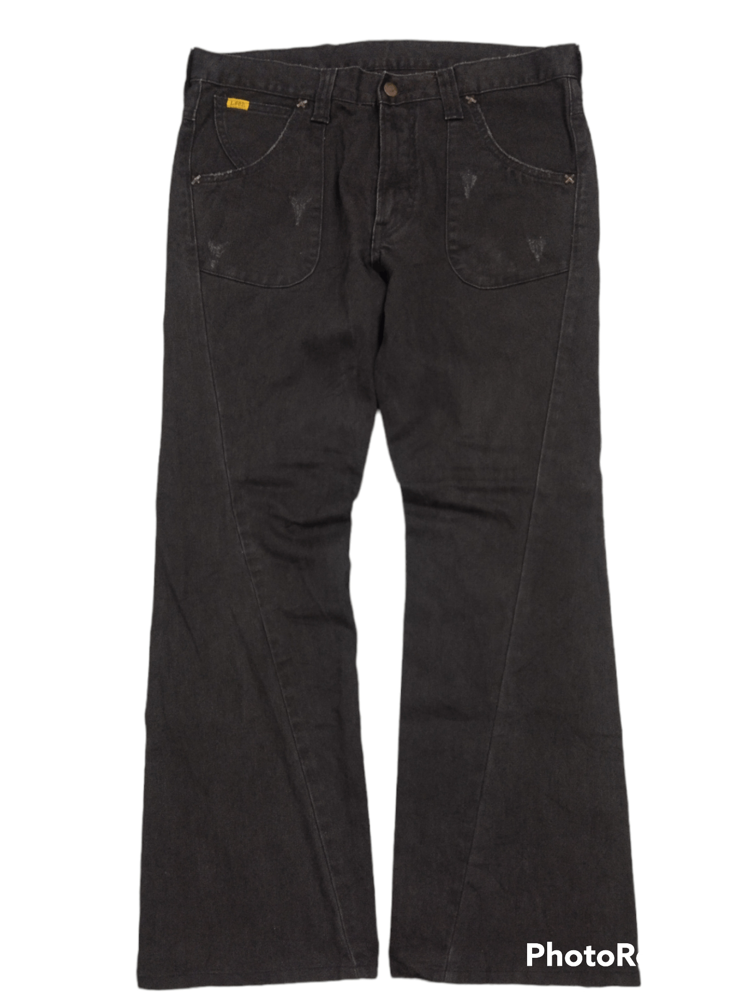 image of Avant Garde x Distressed Denim flare Twist Sick Black Faded Lee Denim Pants, Men's (Size 32)